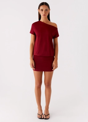 comfortable attire Paulie Mini Dress - Maroon Modern Cut Birthday-Celebration Paulie Mini Dress - Maroon