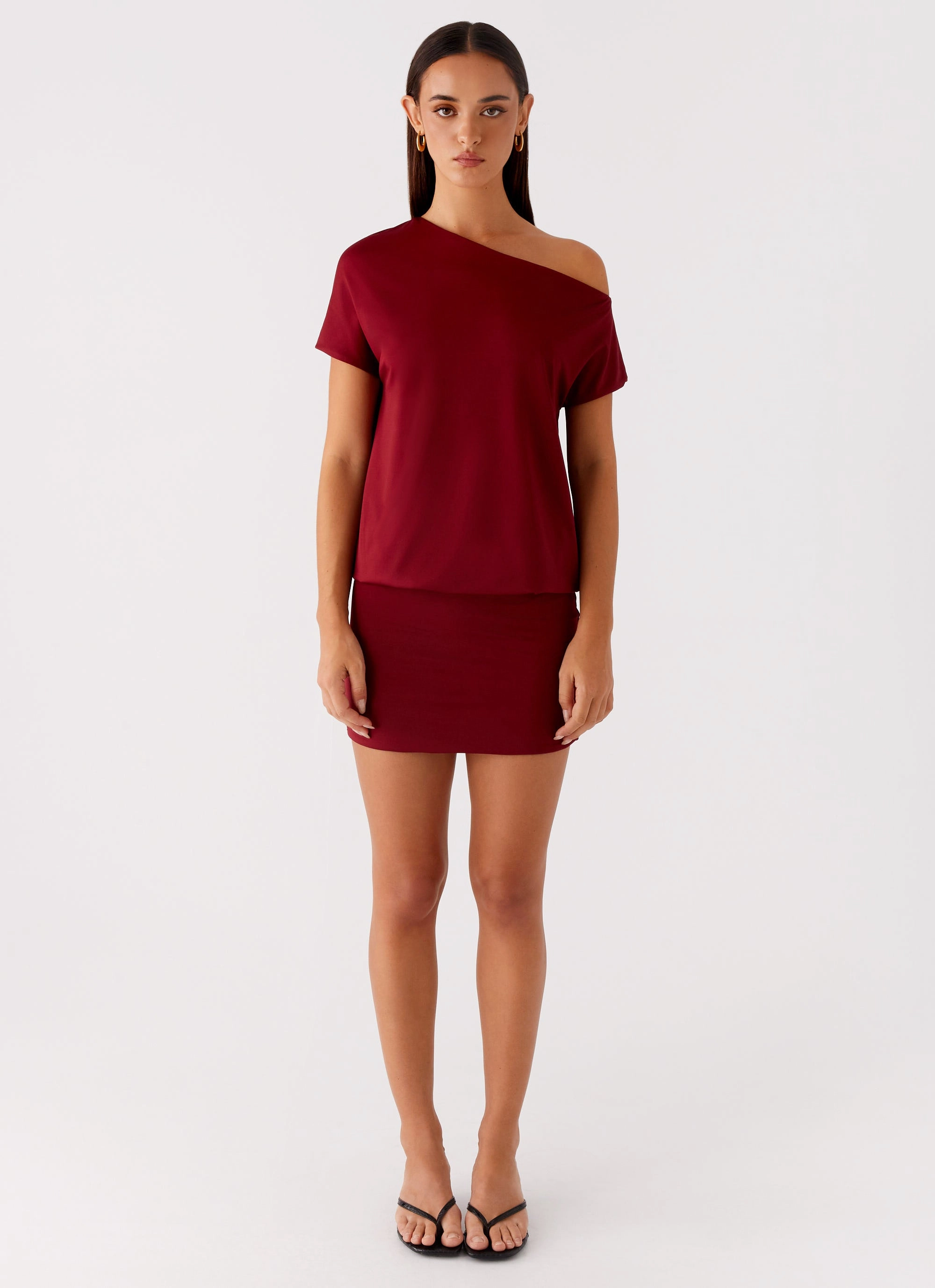 Modern Cut Birthday-Celebration Paulie Mini Dress - Maroon