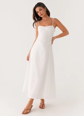 Quilted-Lining Scandi Clean Noosa Midi Dress - White