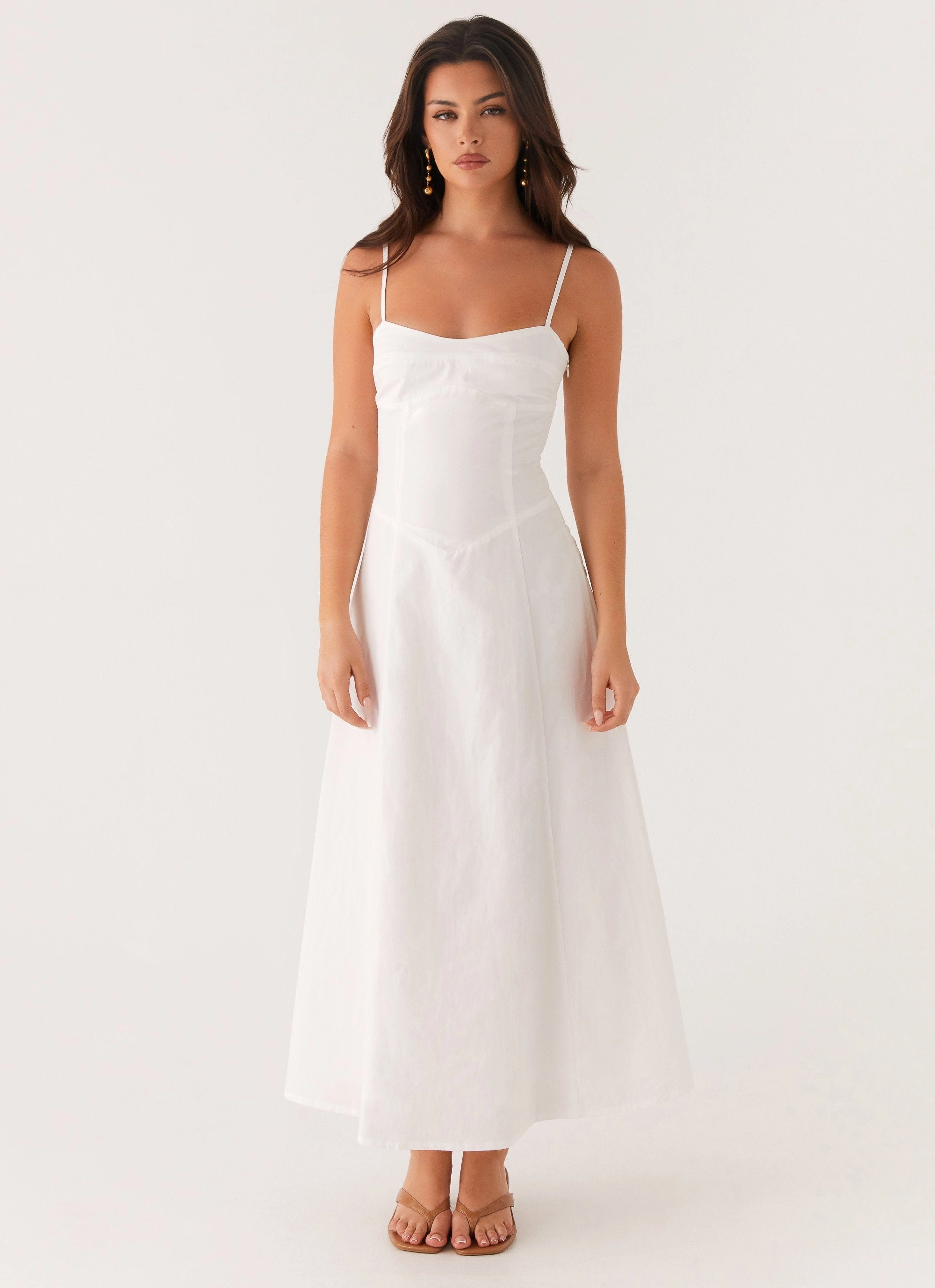 Noosa Midi Dress - White Snap-Closure Soft Motion