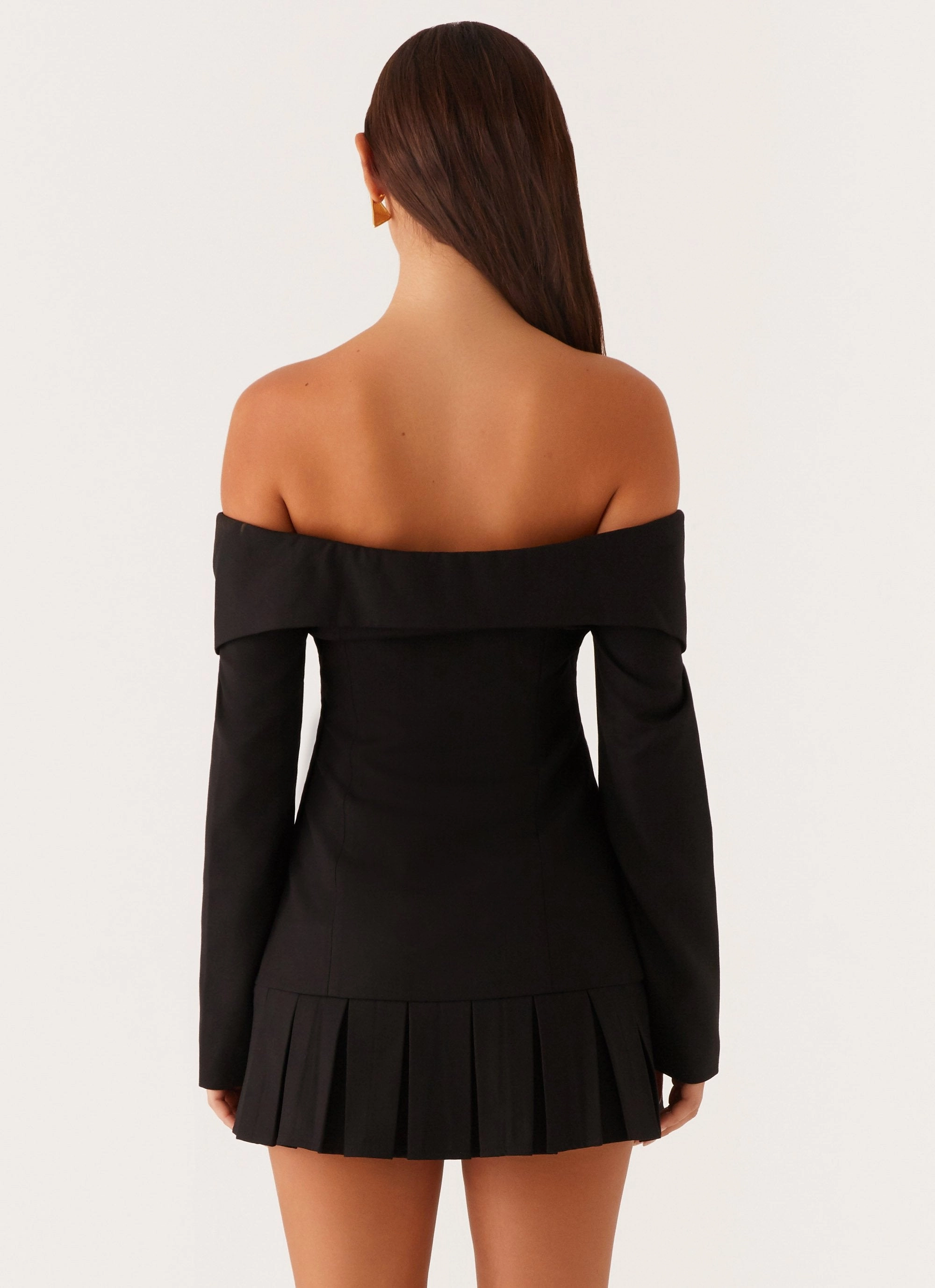 Tarlisha Off Shoulder Long Sleeve Mini Dress - Black Trendy Everyday