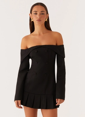 Comfortable fit Tarlisha Off Shoulder Long Sleeve Mini Dress - Black Tarlisha Off Shoulder Long Sleeve Mini Dress - Black Satin-Finish