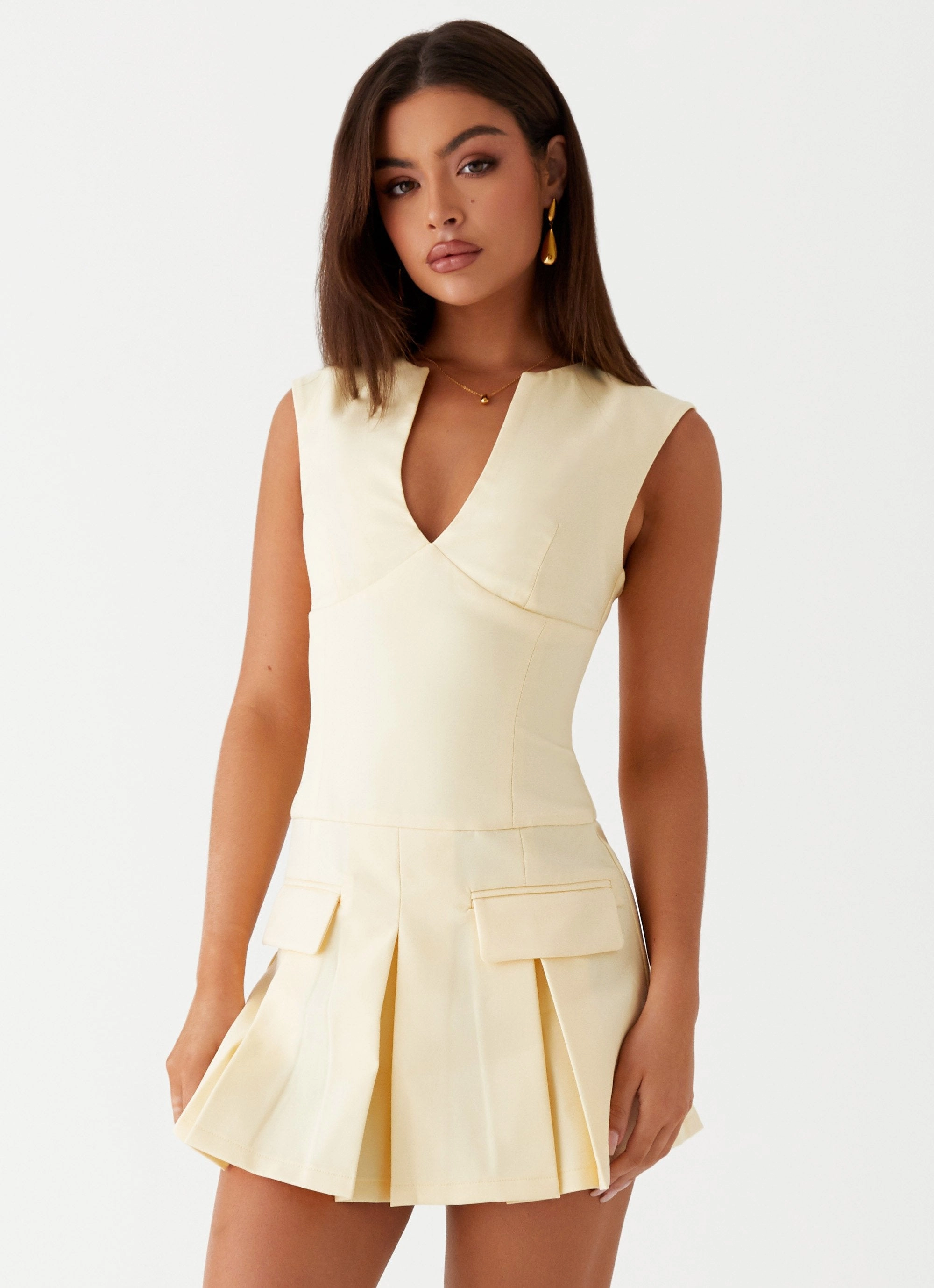 Cassia Mini Dress - Yellow Draped-Style