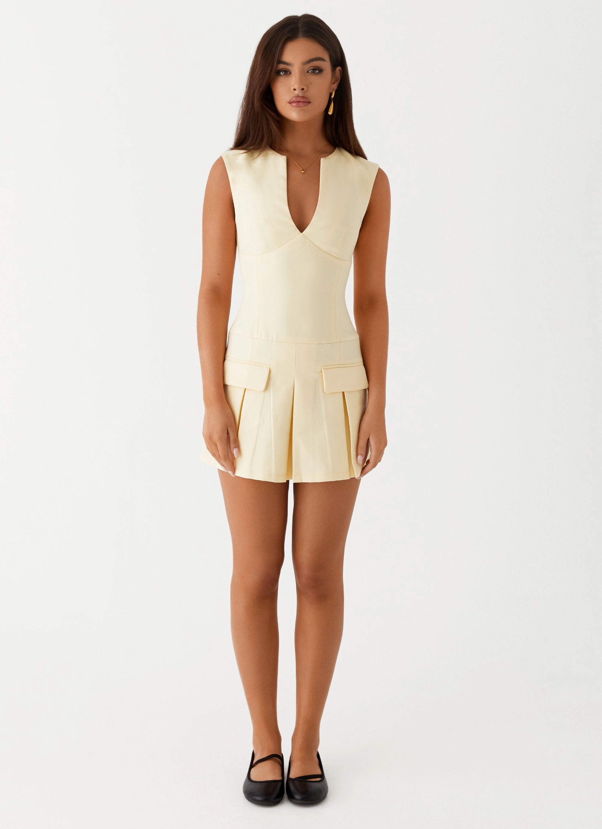 Cassia Mini Dress - Yellow Lightweight-Structure Casual Style Wear