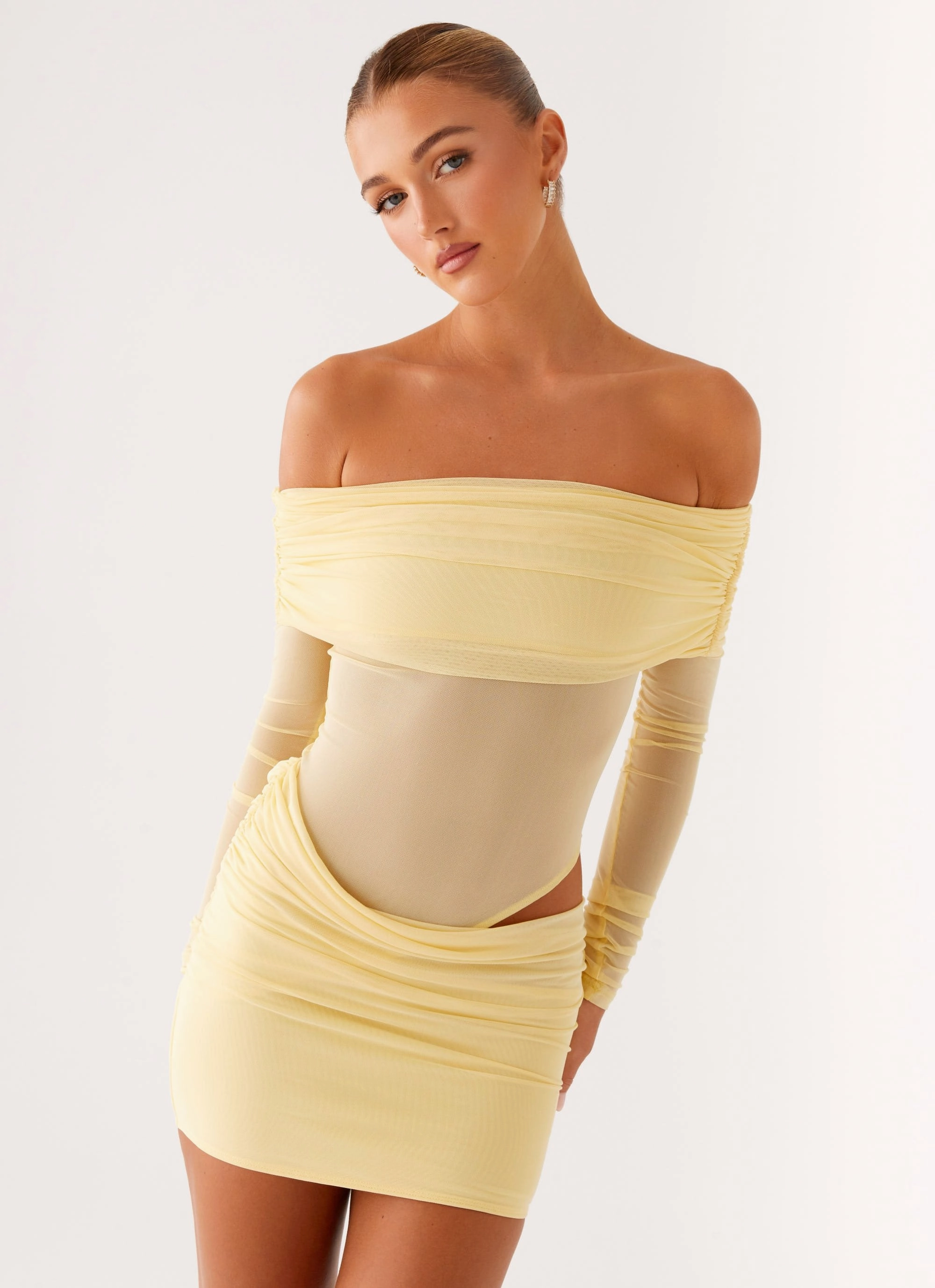 No Doubt Mini Dress - Yellow Lightweight Piece Pop Texture