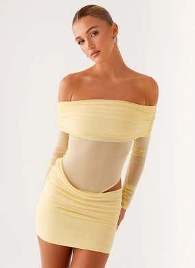 No Doubt Mini Dress - Yellow Lightweight Piece Pop Texture