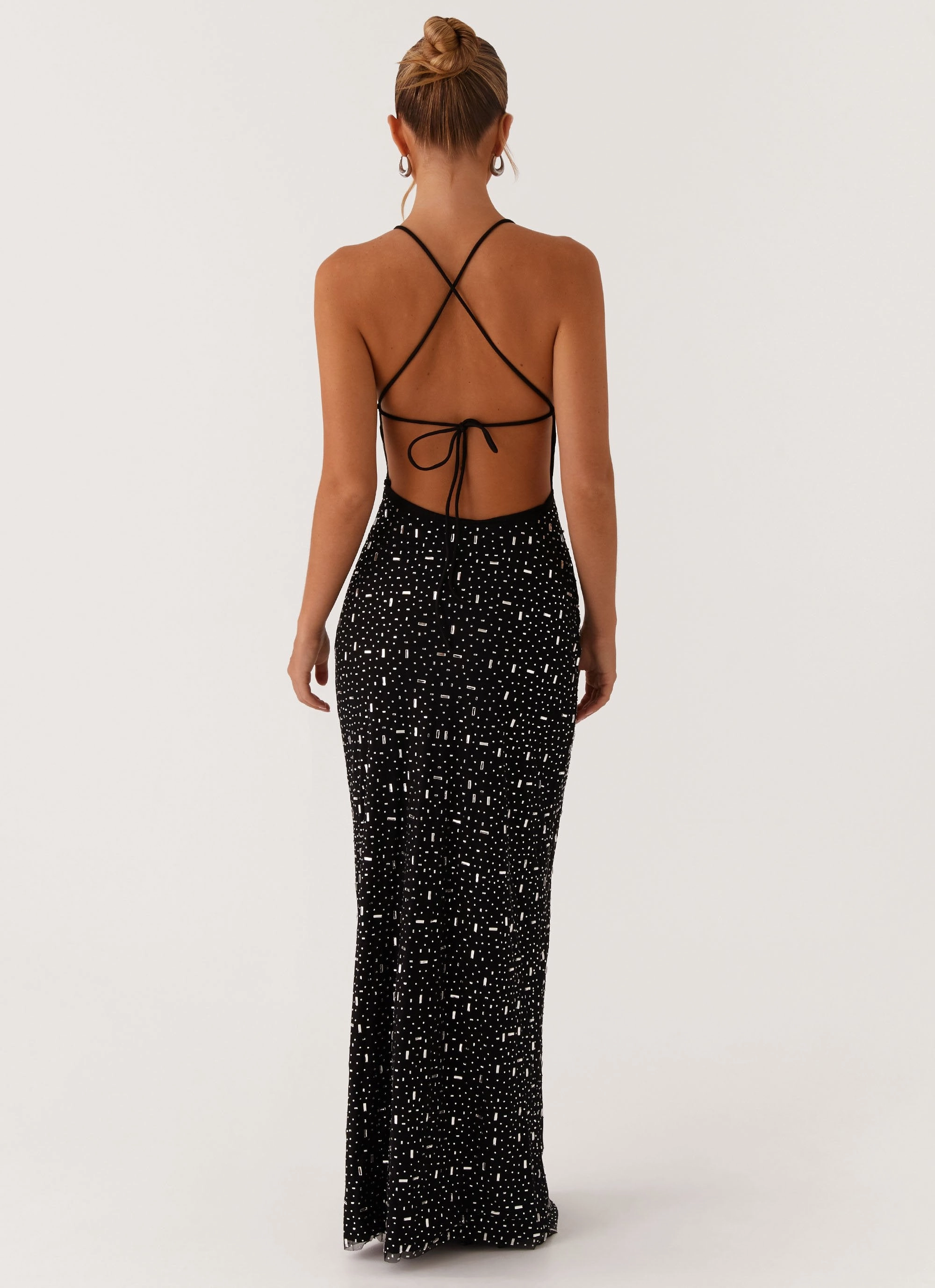 Cressida Rhinestone Mesh Maxi Dress - Black All Gender Vibe Choice
