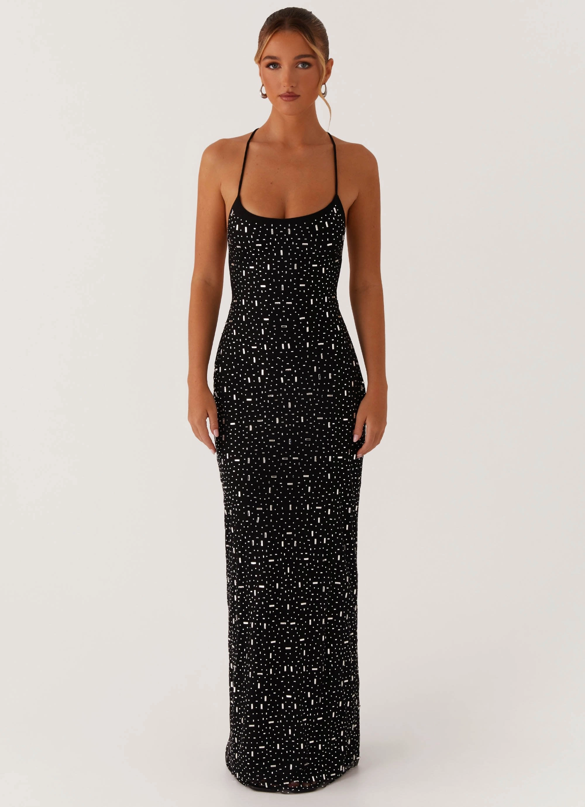 Calm Beauty Active Moments Cressida Rhinestone Mesh Maxi Dress - Black
