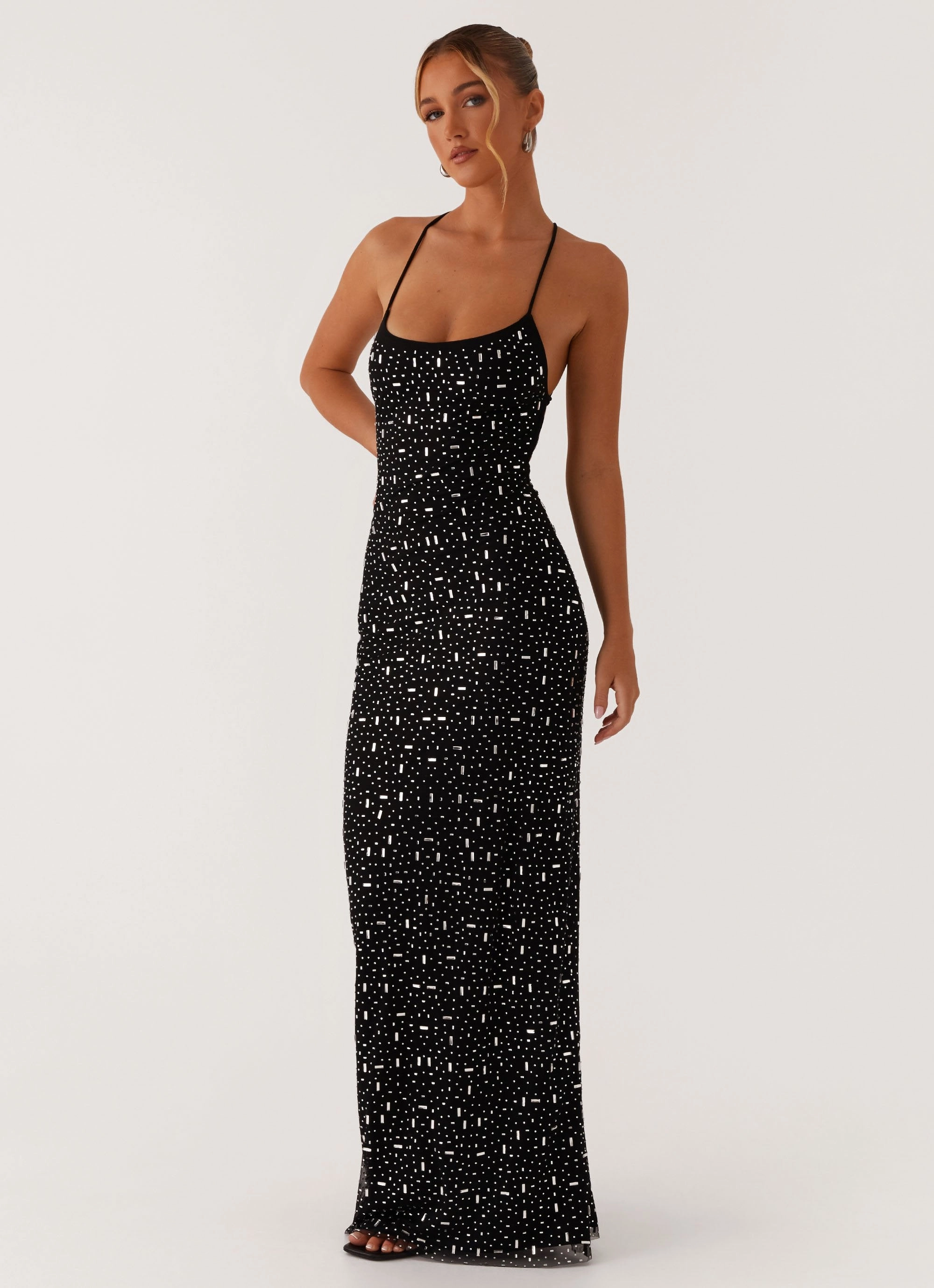 Weekend Fresh Cressida Rhinestone Mesh Maxi Dress - Black