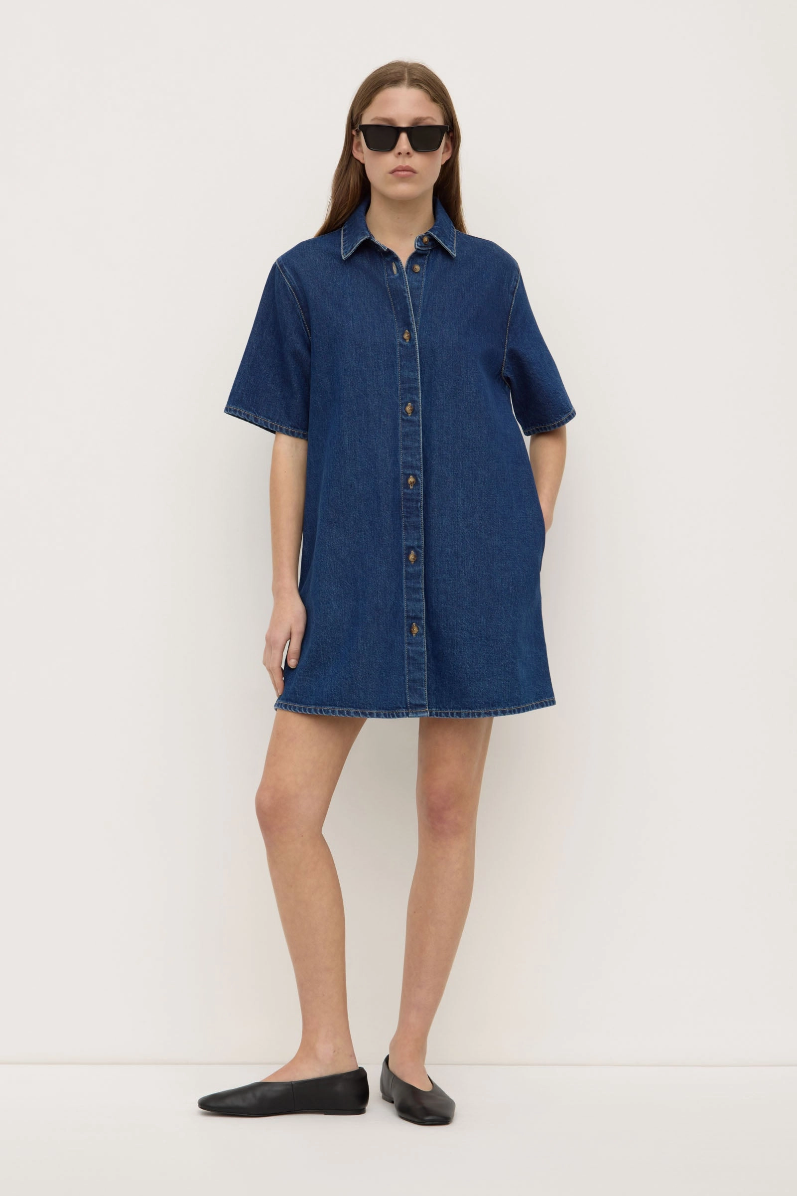 Neera Denim Mini Shirt Dress Everyday Comfort Cotton-Blend