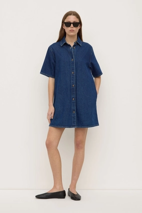 Neera Denim Mini Shirt Dress Everyday Comfort Cotton-Blend