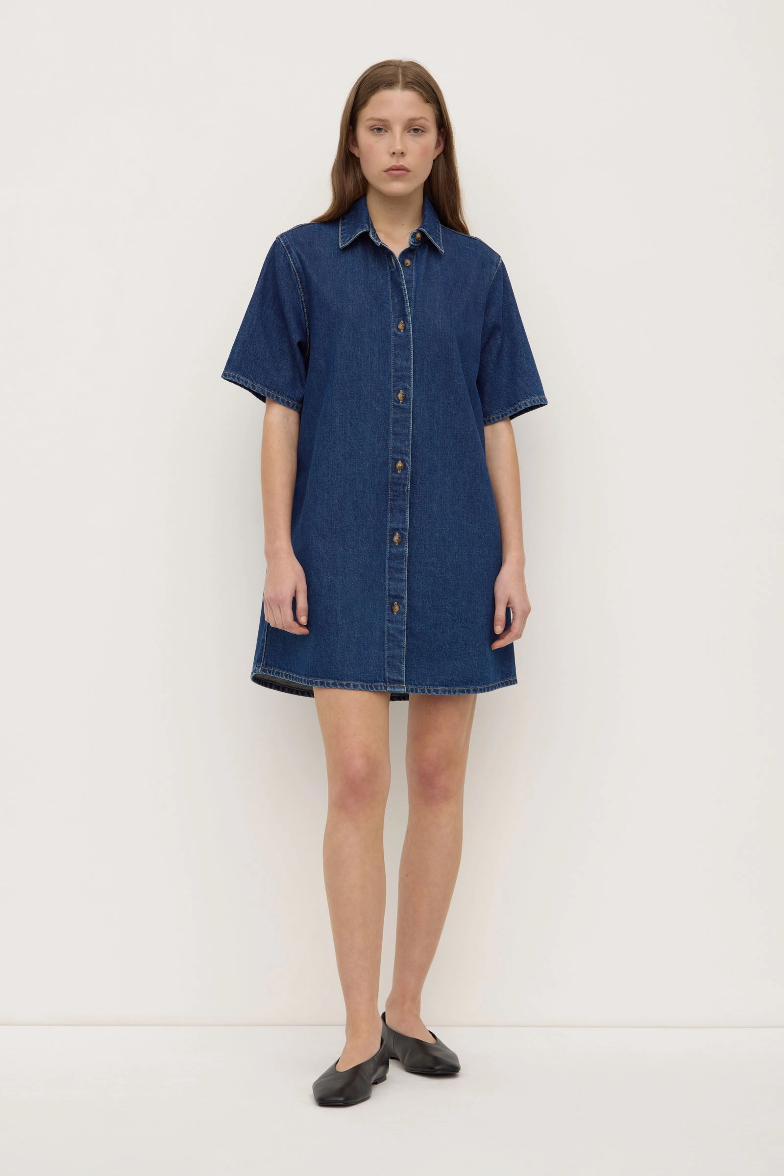 Neera Denim Mini Shirt Dress Smart Detail
