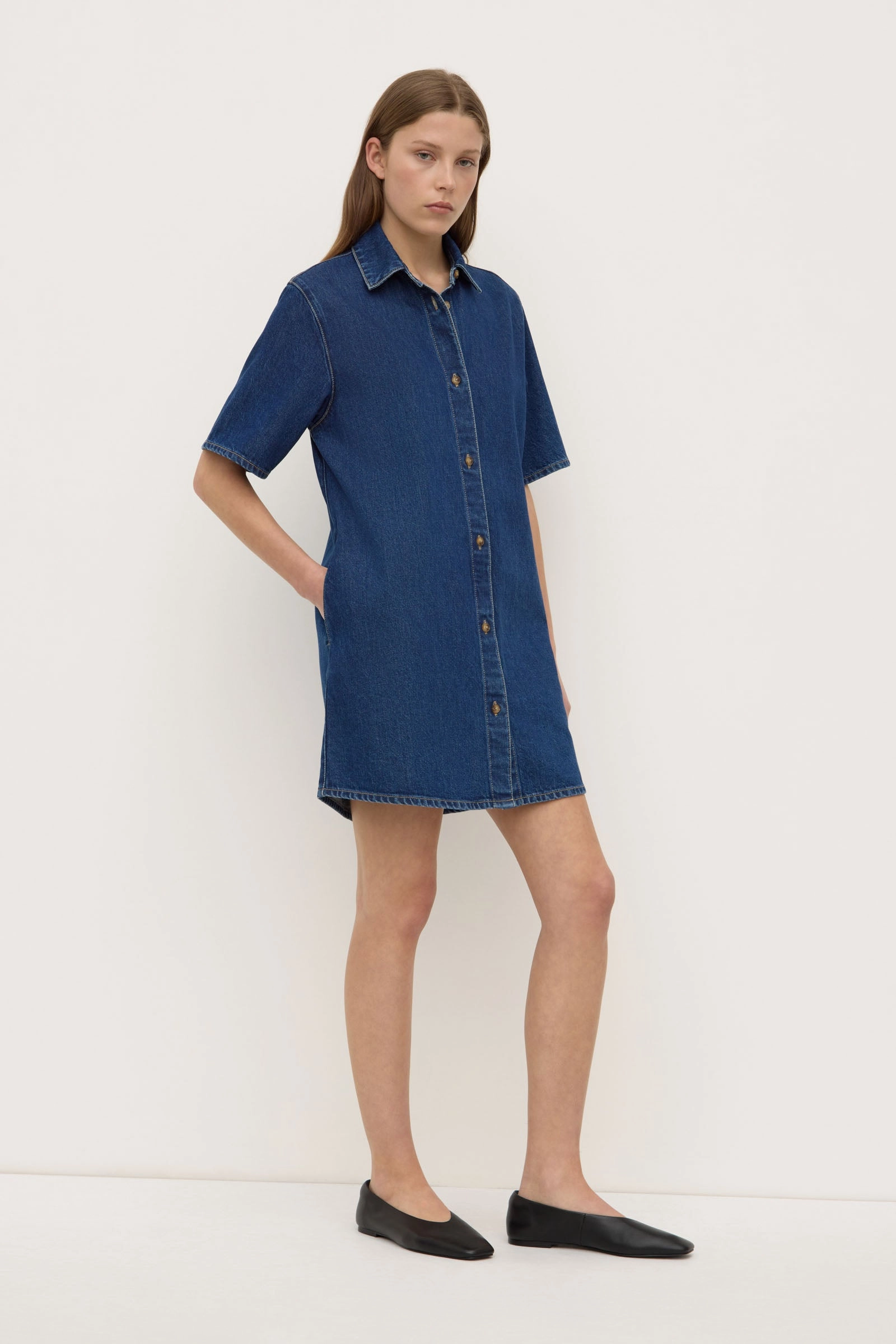 Sweet Mood Sheer Panel Neera Denim Mini Shirt Dress