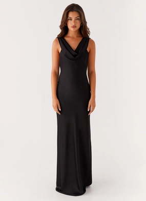 Button Accent Arya Maxi Dress - Black