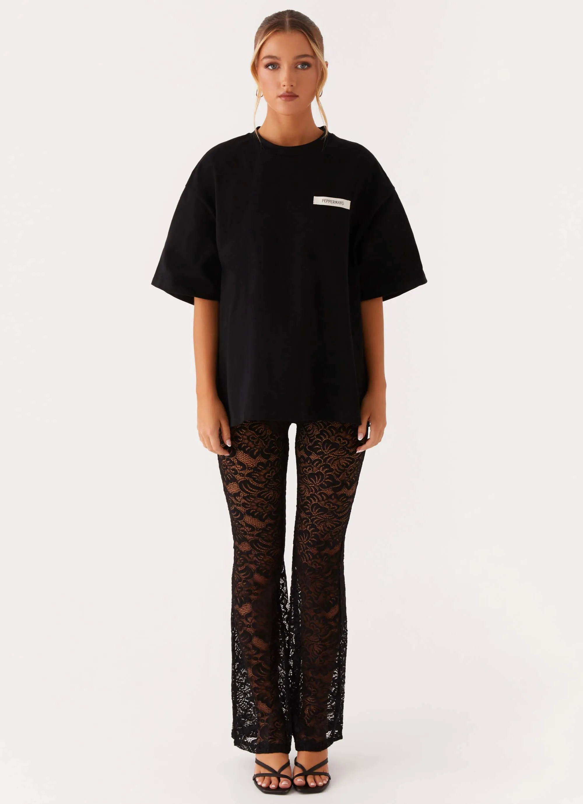 Spandex Enhanced Elasticity Signature Oversized Tee - Black