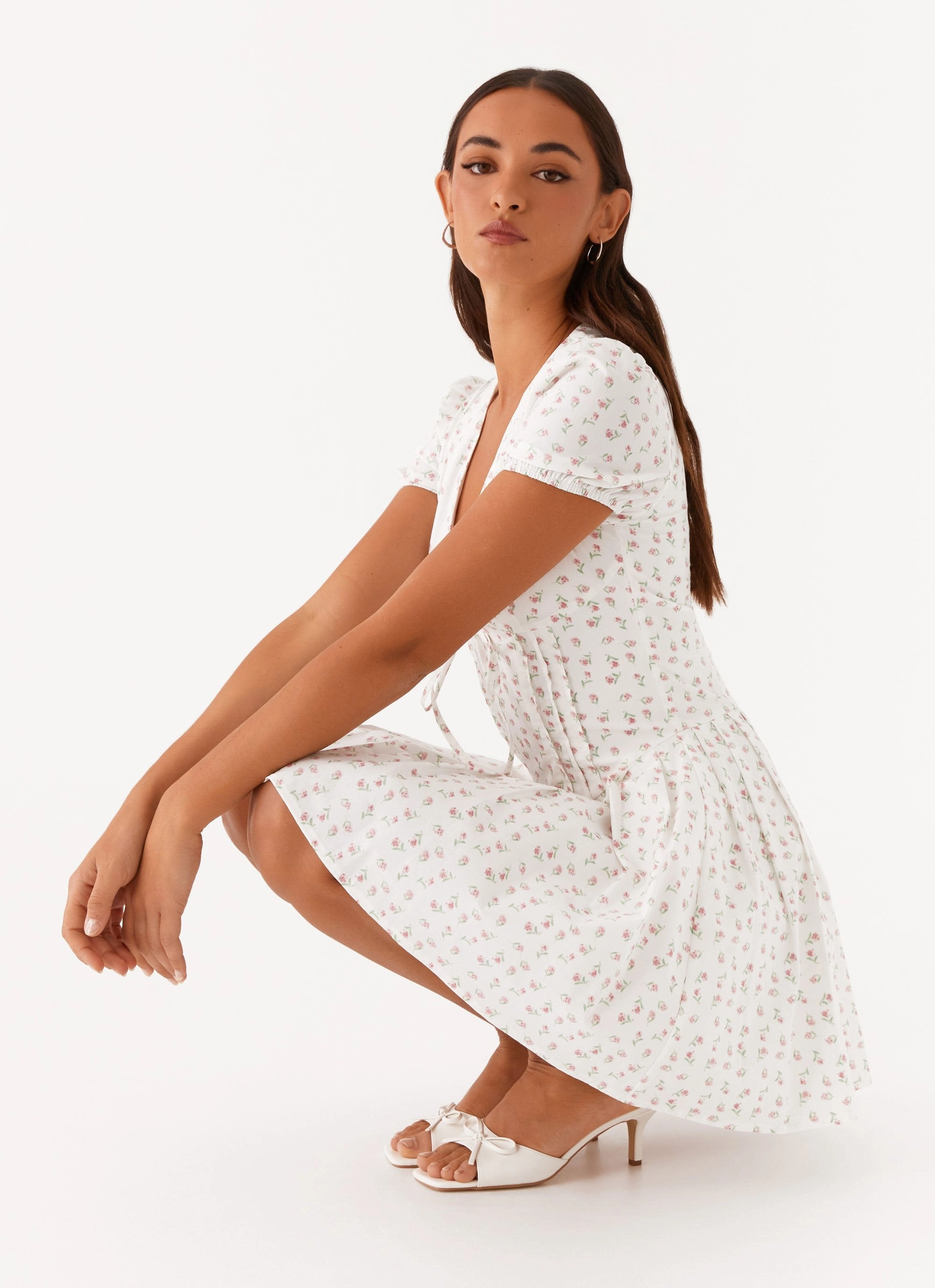 Falling Water Mini Dress - White Floral Pop Texture Sporty Look