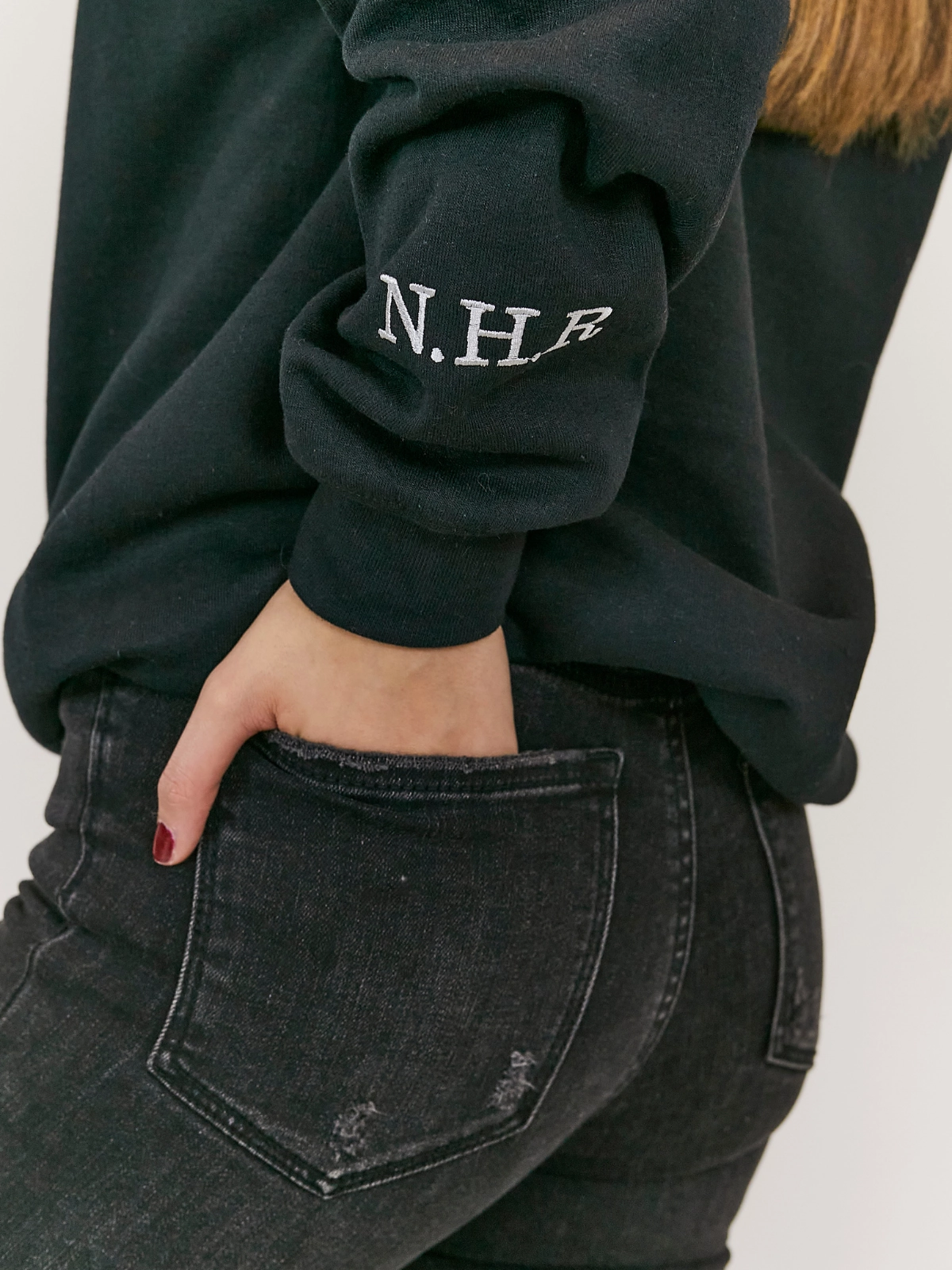 Non Restrictive Cuffs Kai Personalised Round Neck Star Sweater / Black