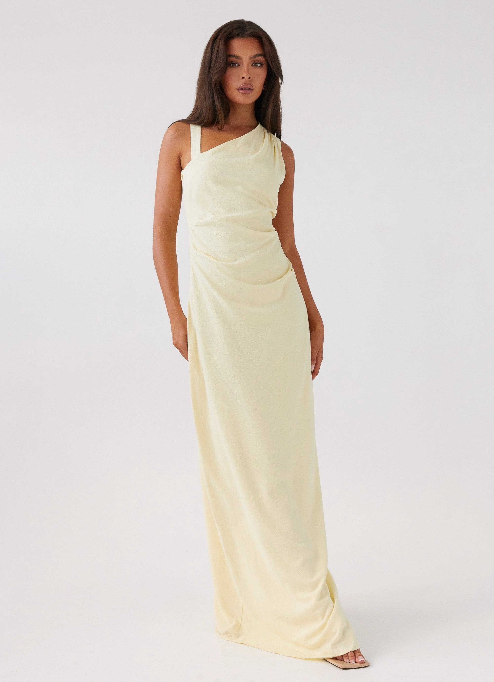 ruffle trim Peplum-Style Daffodil Charm Linen Maxi Dress - Sunflower Yellow