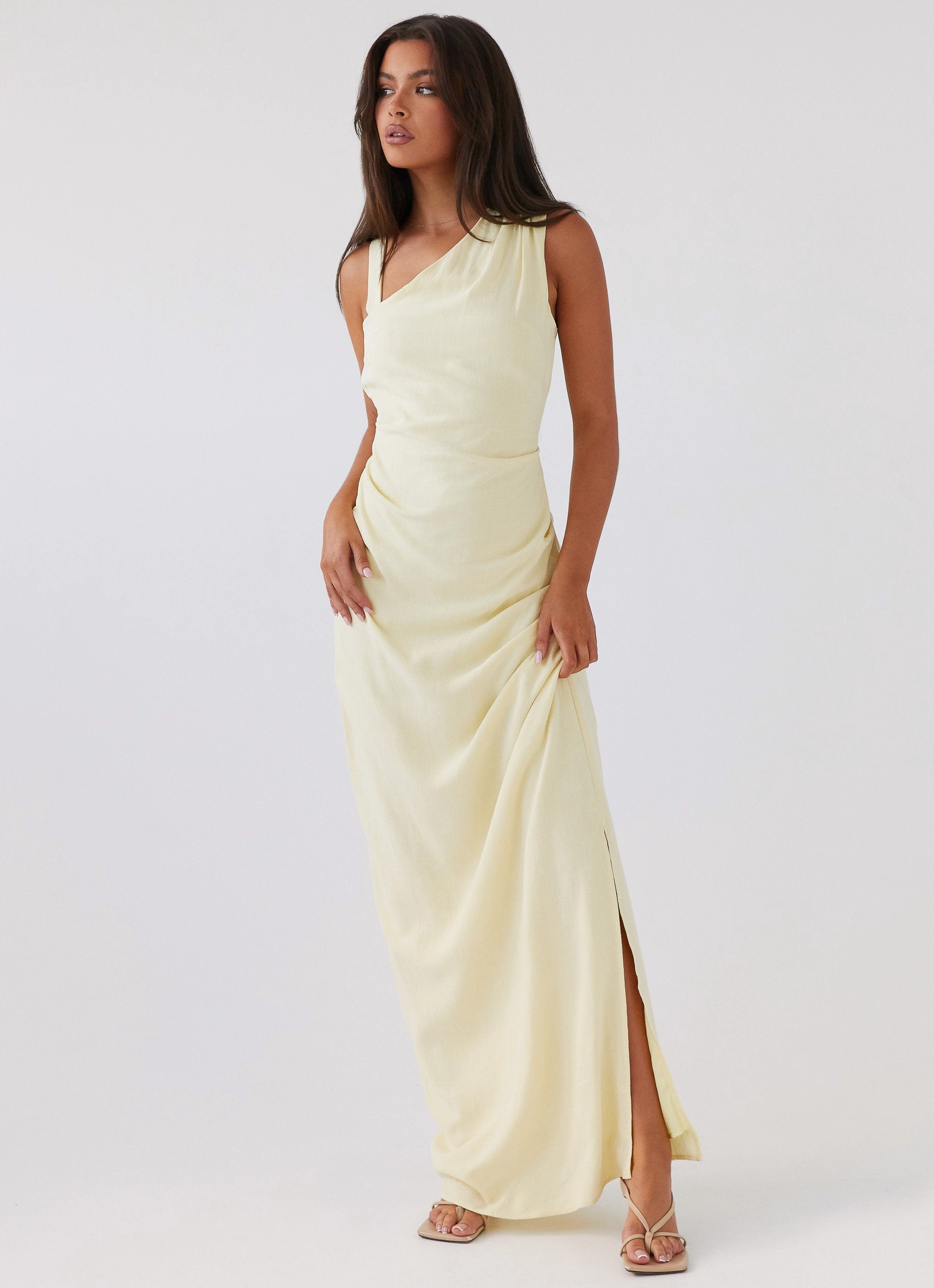 Daffodil Charm Linen Maxi Dress - Sunflower Yellow Light Aesthetic