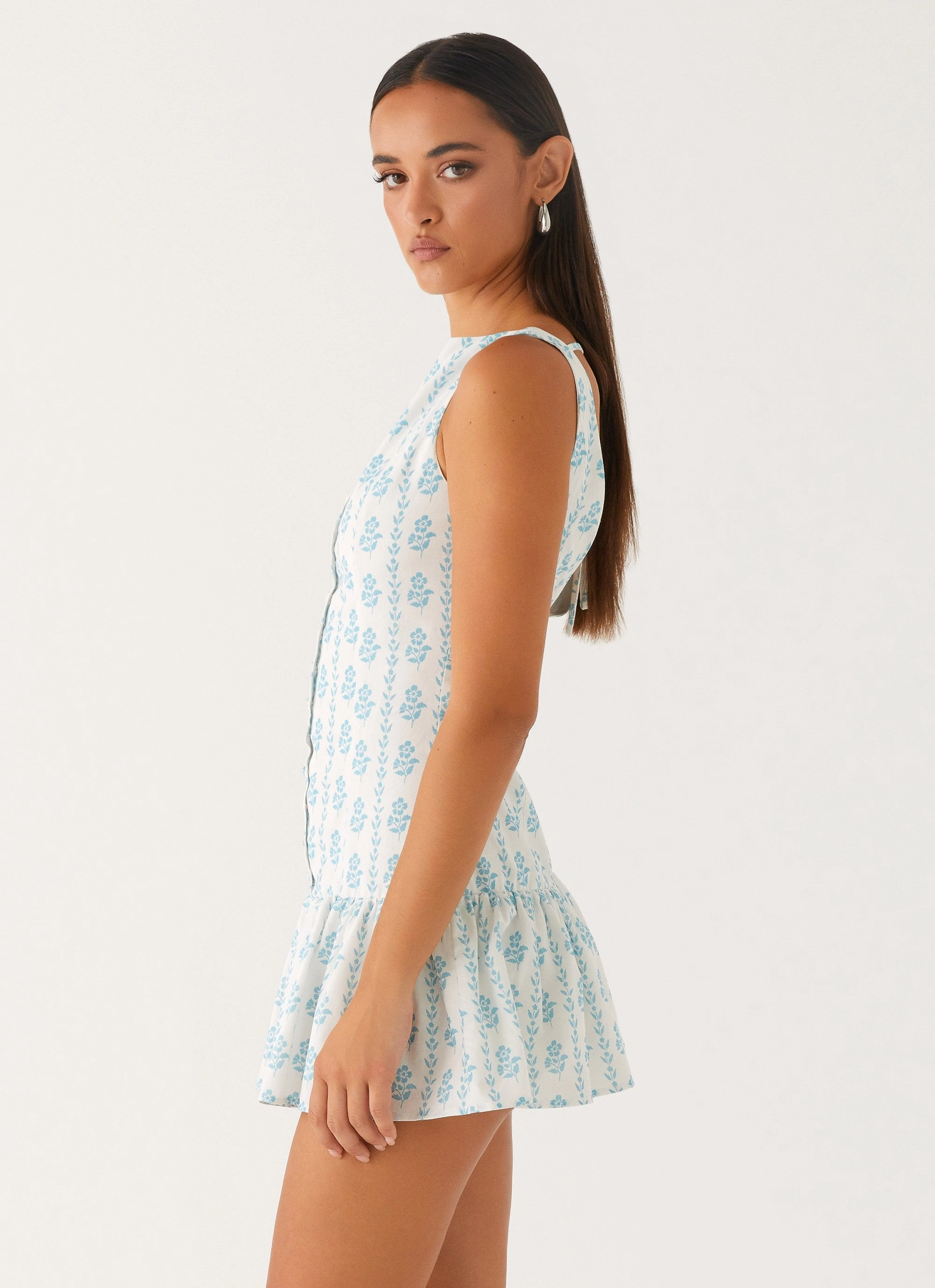 Mini-Length Bright Mood Meggie Linen Mini Dress - Sweet Daydream Print