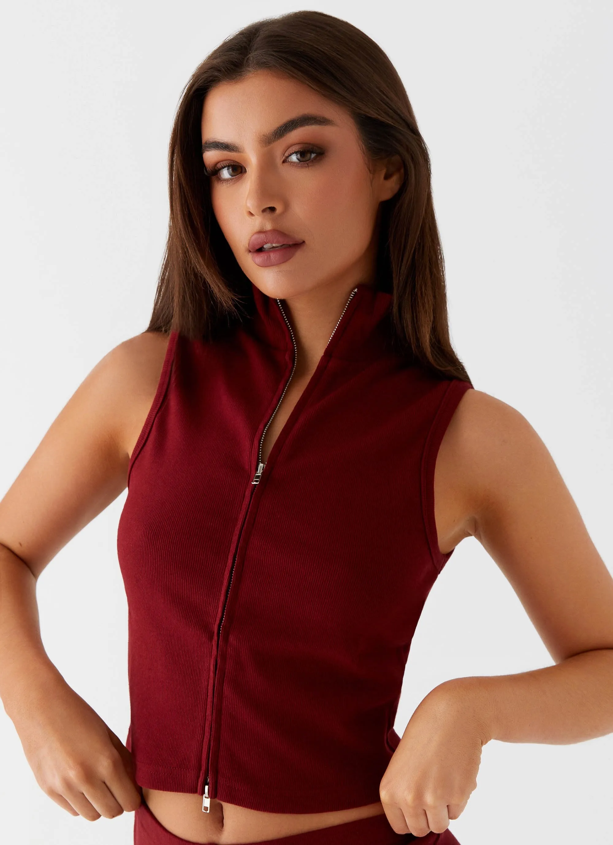Spectate Collar Top - Maroon Biodegradable Fiber Blend Trendy Sweater