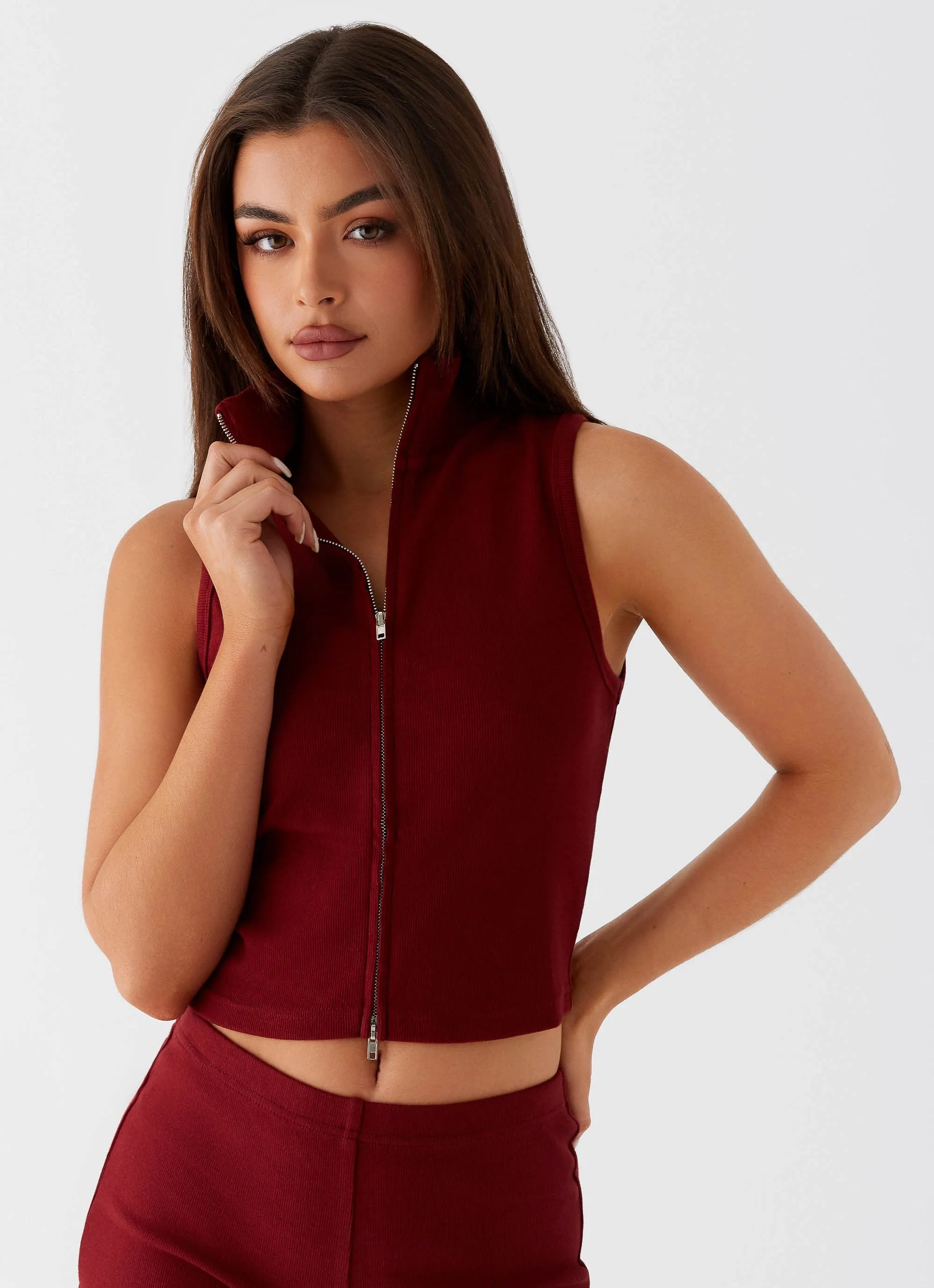 Spectate Collar Top - Maroon LowMaintenanceMaterial