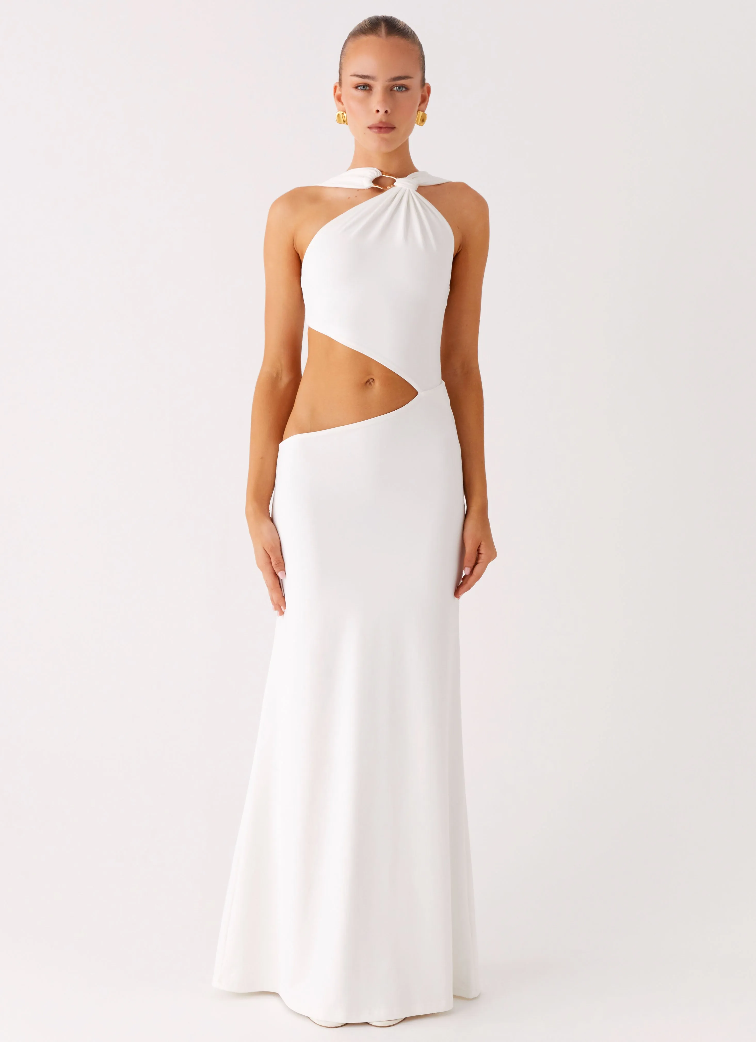 Juliander Knot Maxi Dress - White Bold Print Resort Wear