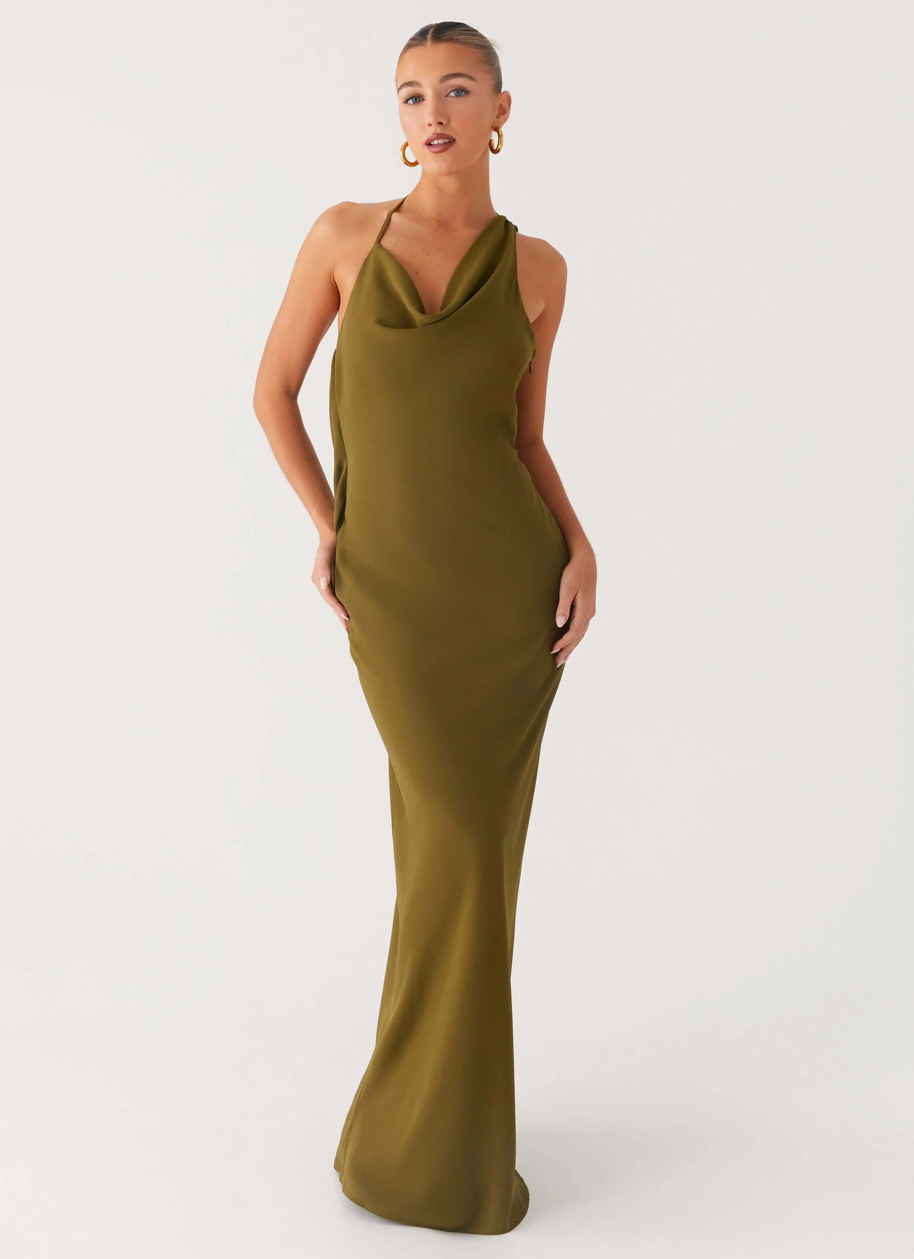 Opal Glow Maxi Dress - Khaki Checkered Print