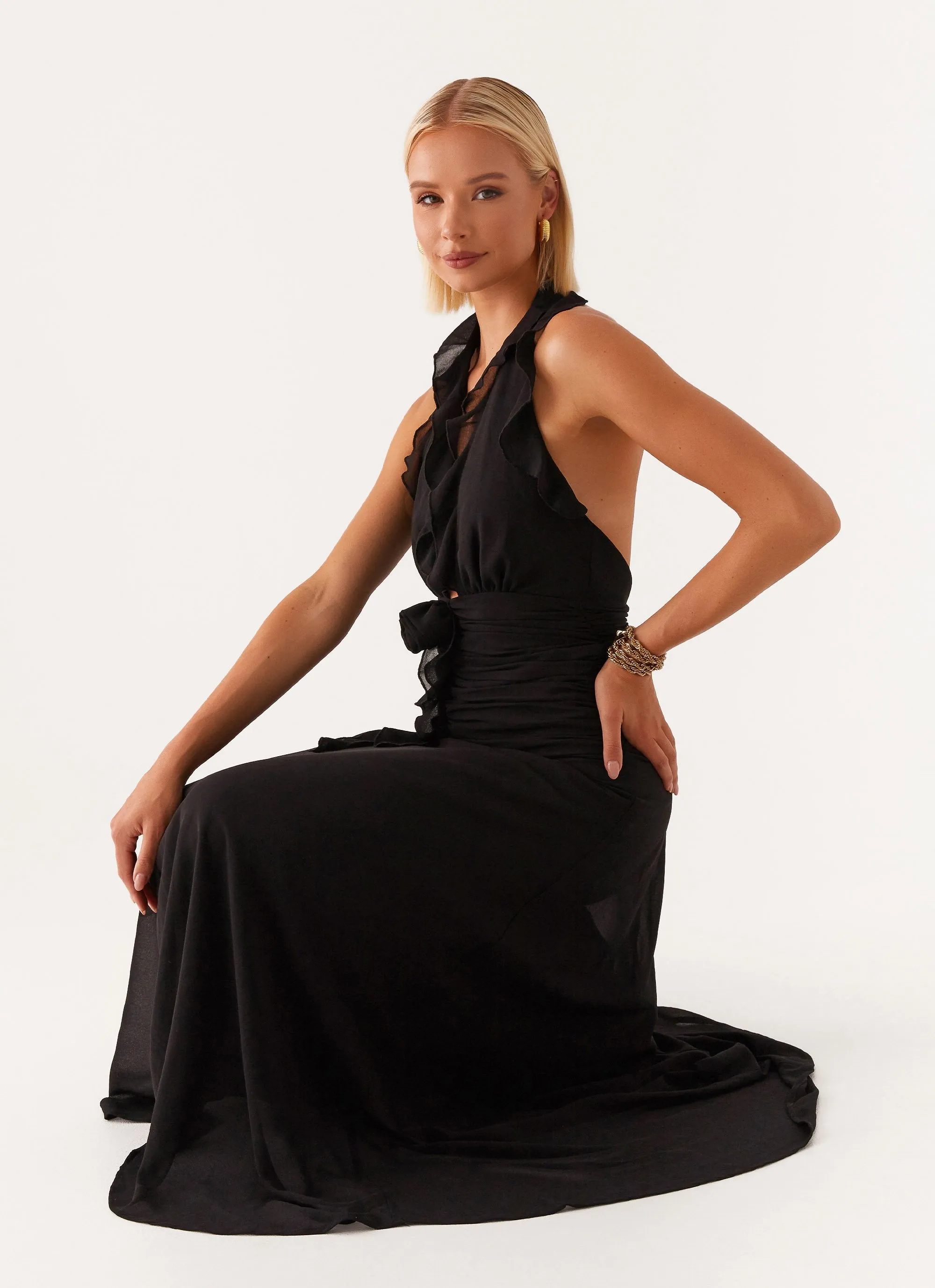 What You Need Frill Maxi Dress - Black Trendsetting Short Sleeve