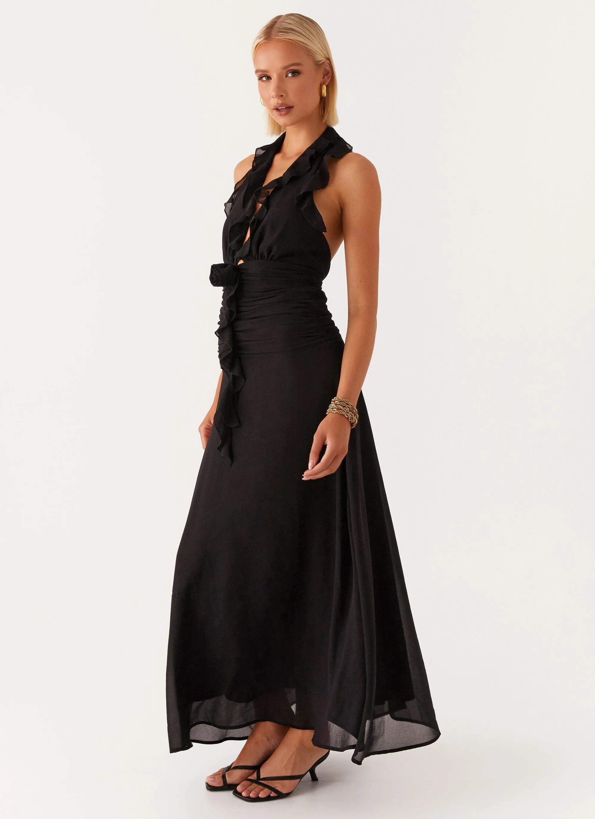 What You Need Frill Maxi Dress - Black Sporty Look