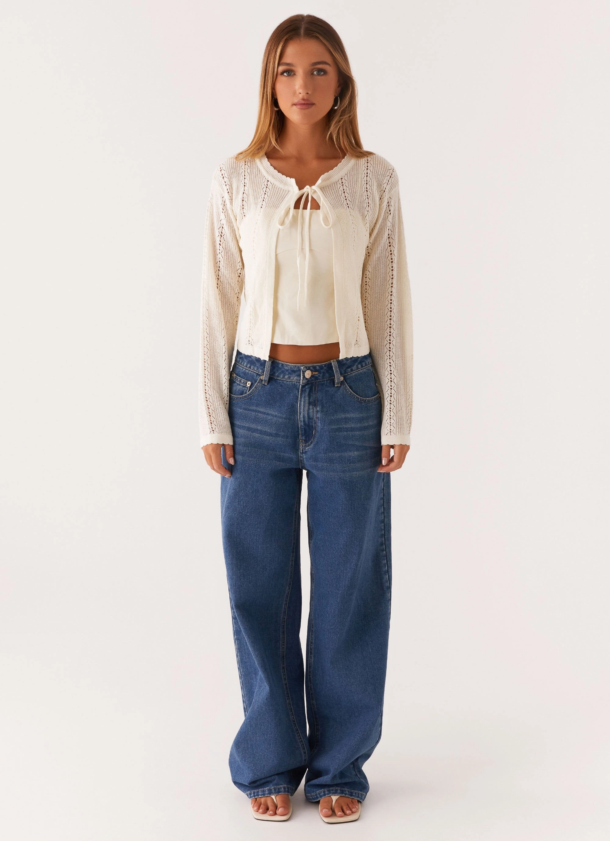 Yarn Dye Stripe Tough Love Knit Cardigan - White