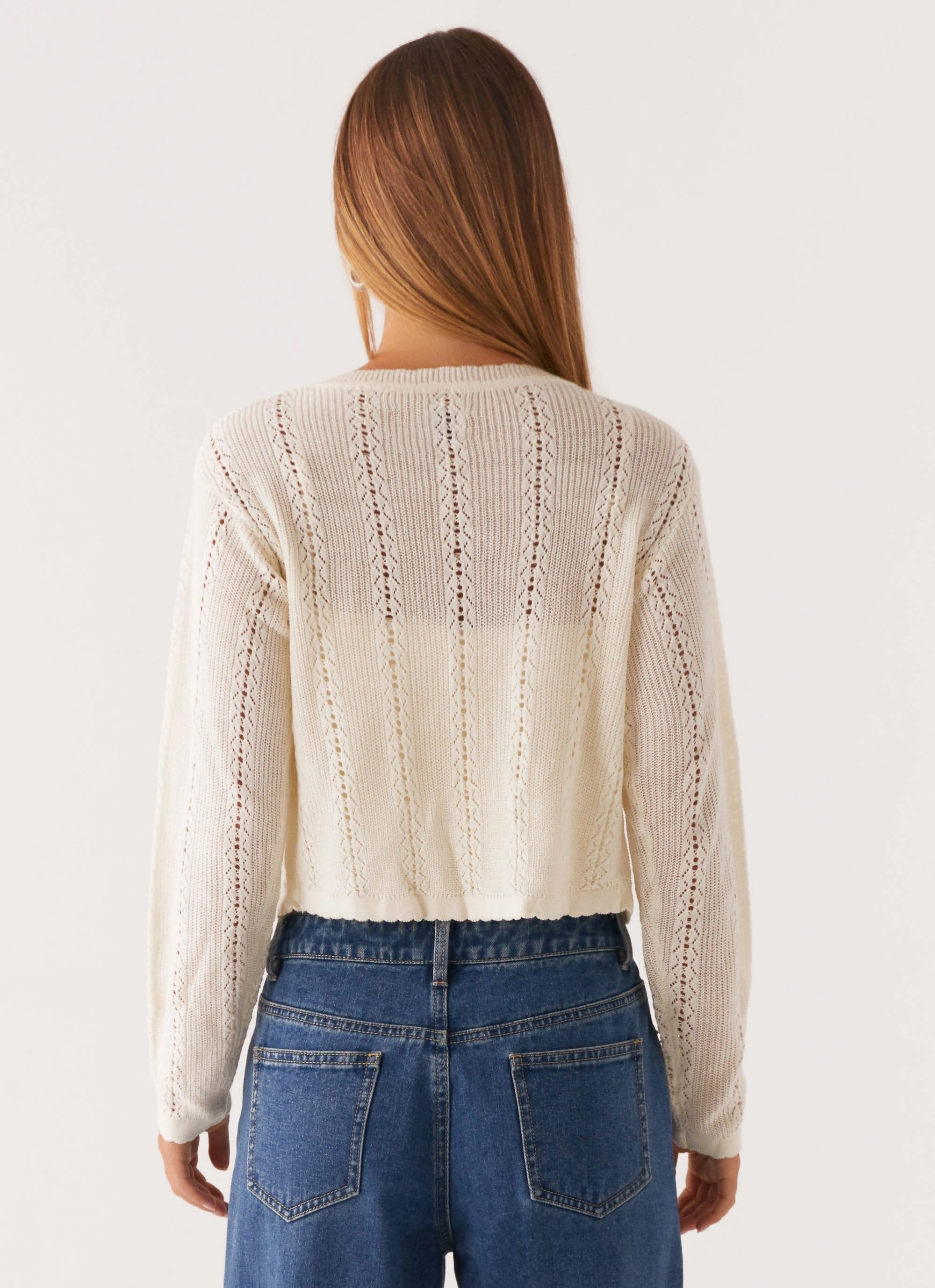 Tough Love Knit Cardigan - White LightweightTexture Durable Hem Stitching