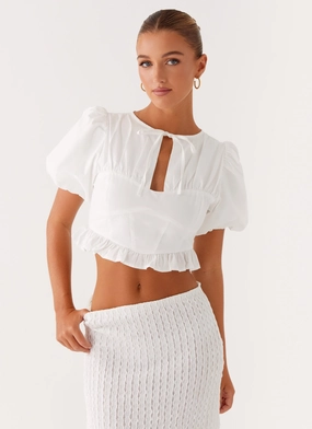 Megan Balloon Sleeve Top - White Multipurpose Design