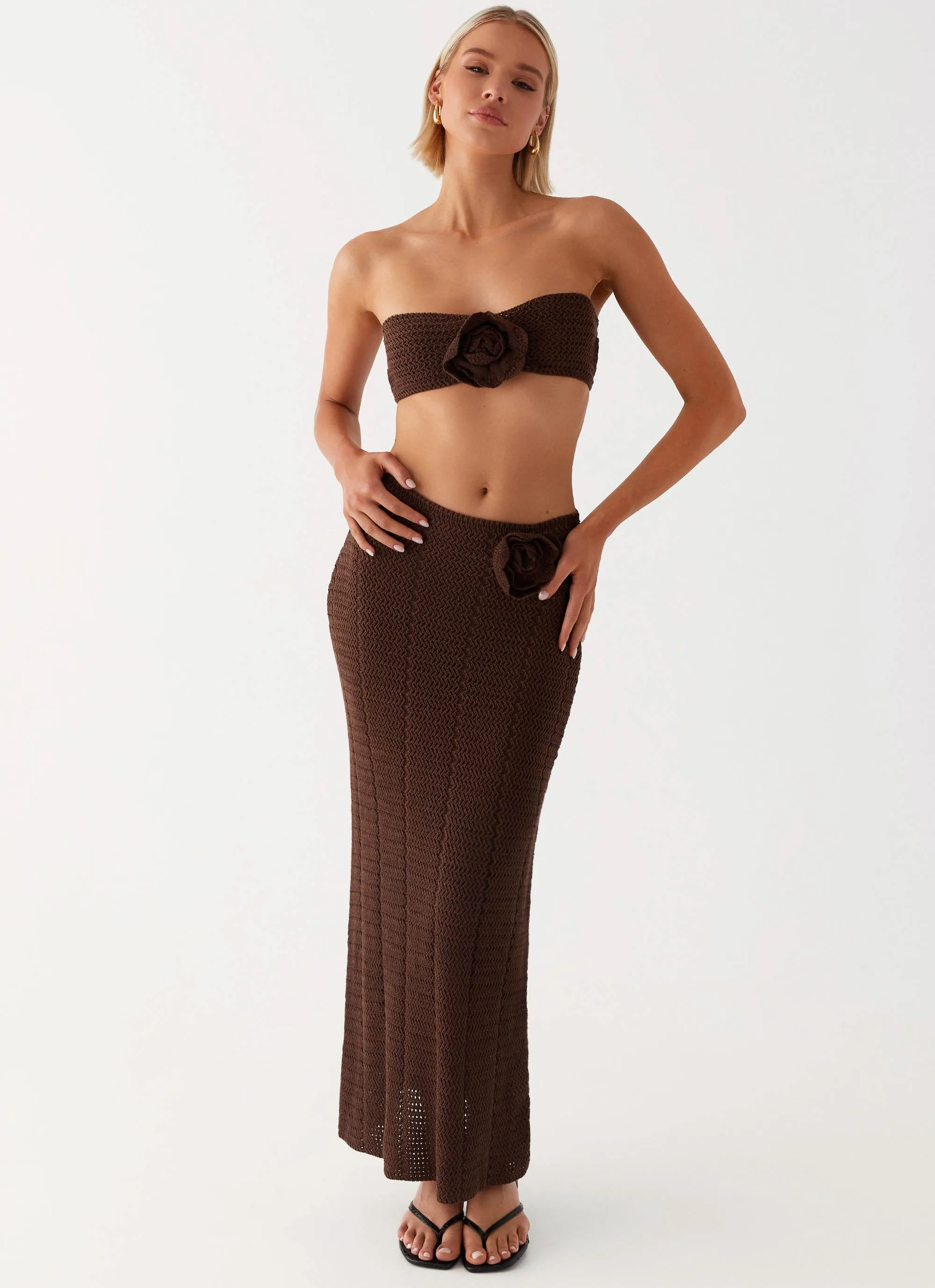 Subtle Details Kelcie Rose Crochet Maxi Skirt - Chocolate