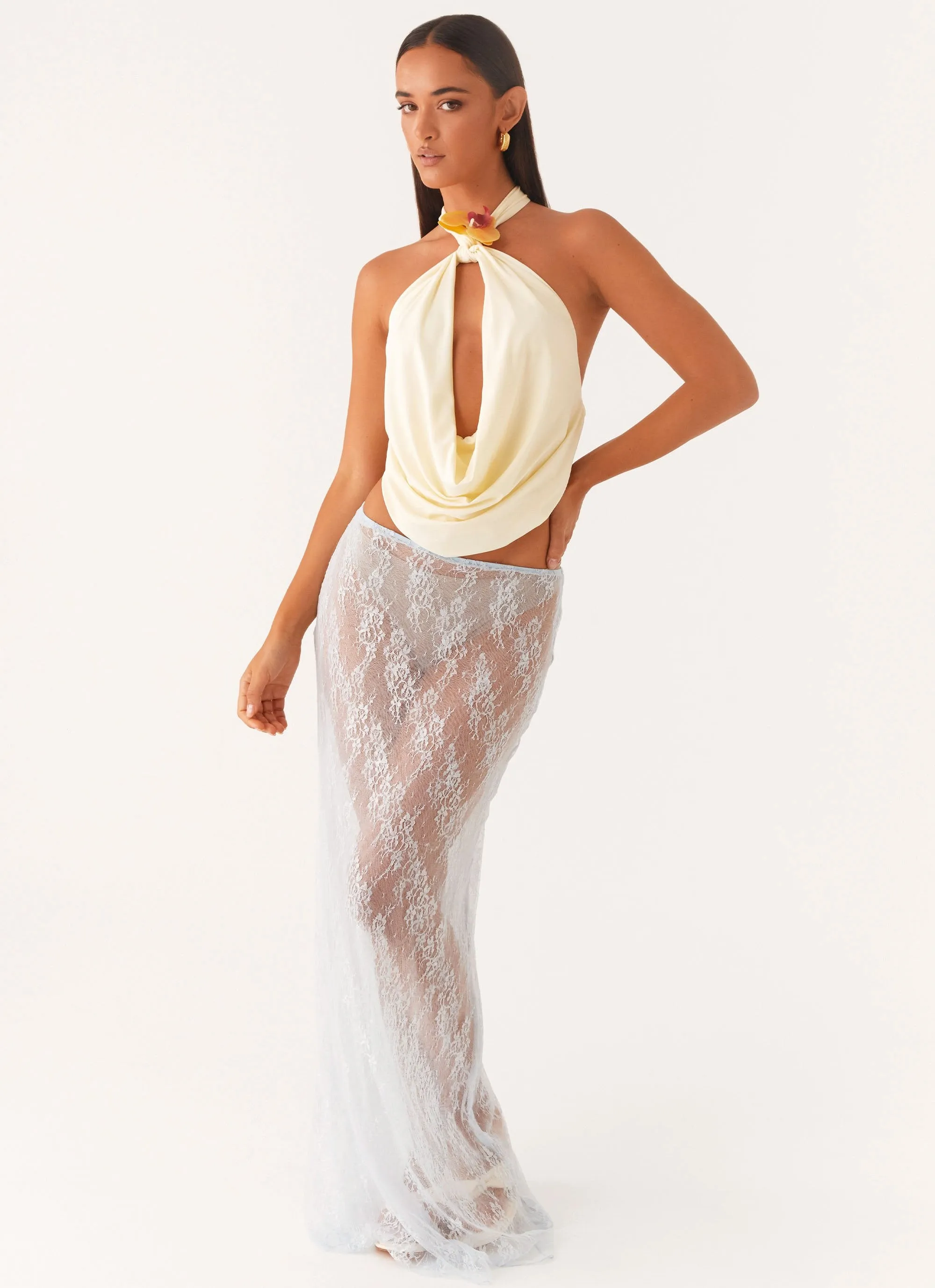 Caden Lace Maxi Skirt - Blue Creative Look Low Rise