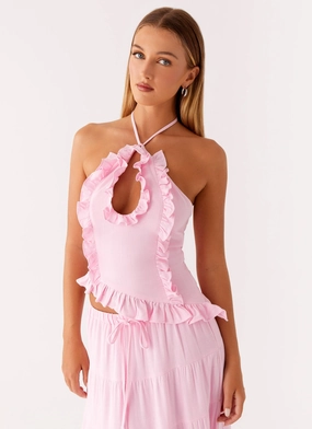 Contemporary Cut Pattern Mariella Linen Top - Pink Mariella Linen Top - Pink FrictionResistant Trim