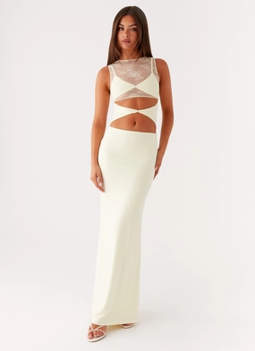 Fitted Base Pleated-Skirt Imperial Maxi Dress - Yellow