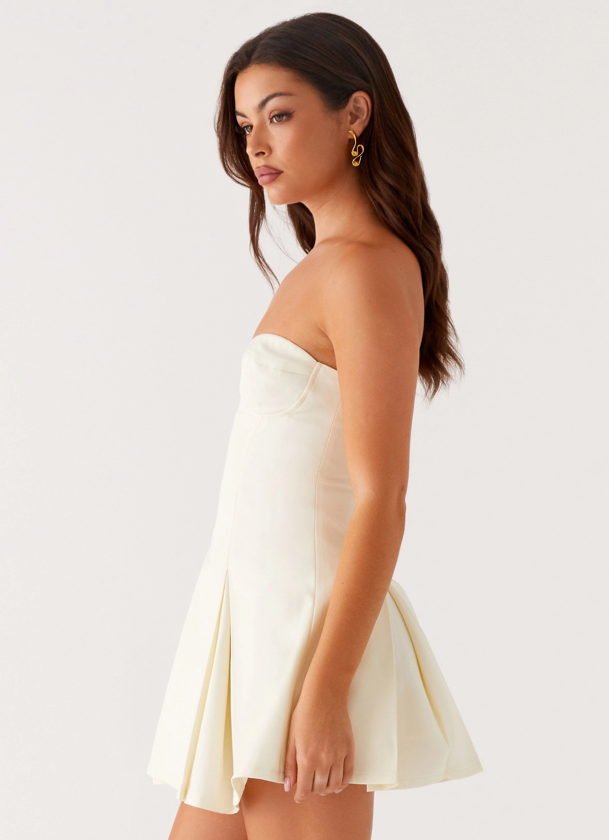 Effortless Waist Design Victoria Strapless Mini Dress - Butter