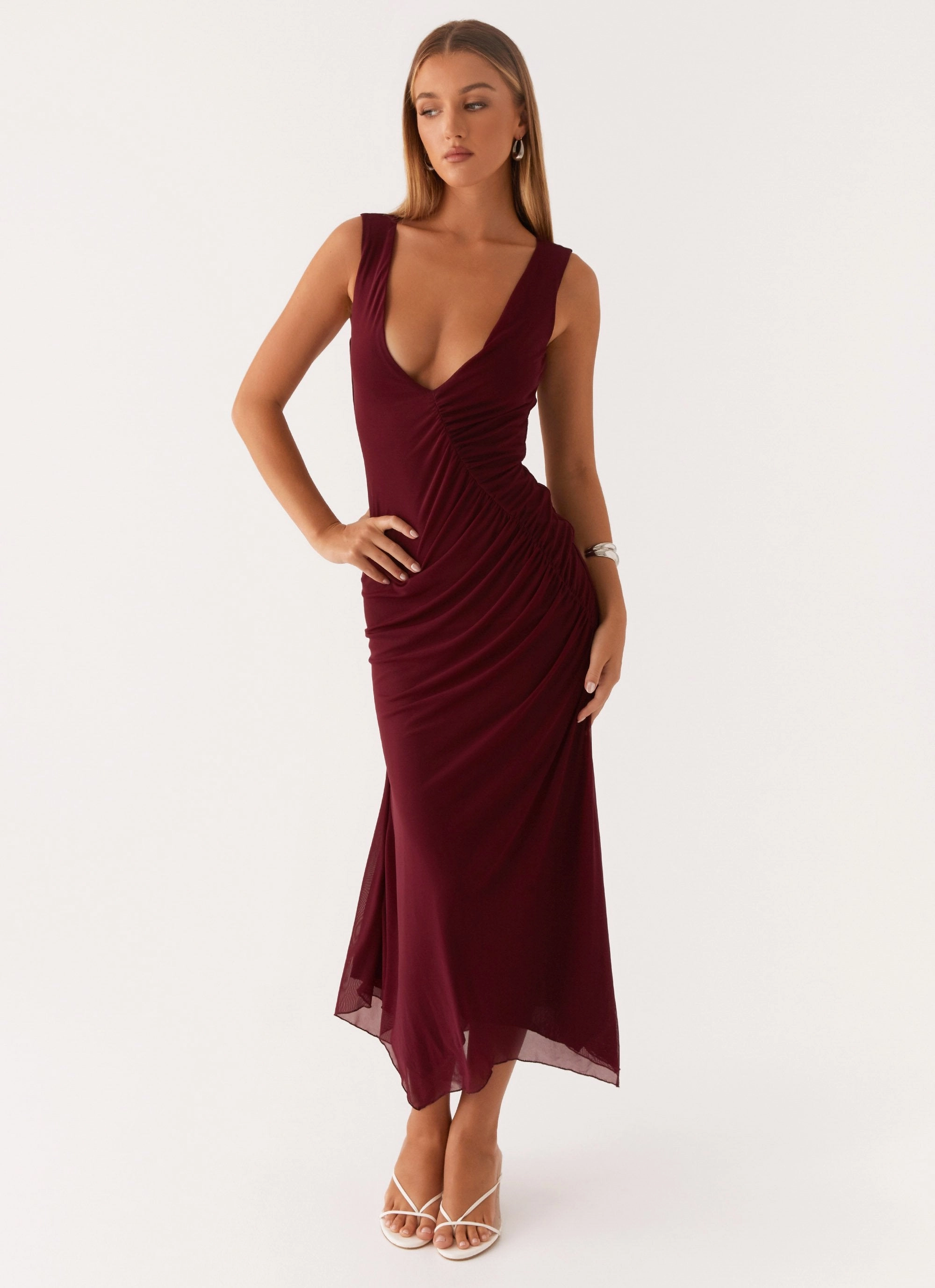 Murphy Maxi Dress - Deep Maroon Premium Fabric Minimal Tone