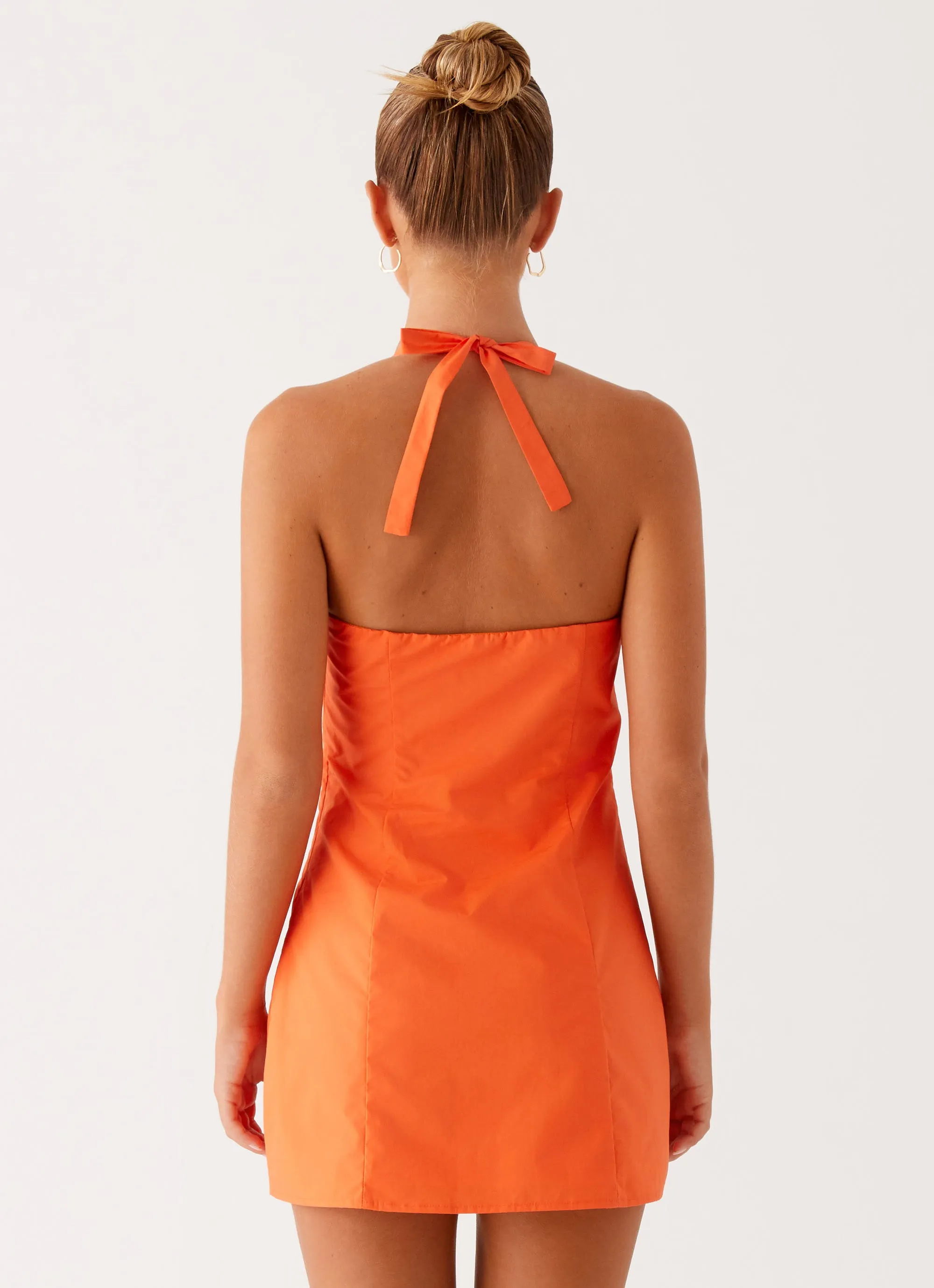 Contessa Halter Mini Dress - Orange Unstructured Shoulder
