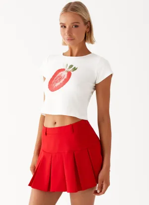 Contrast Stitch Lovers Low Rise Pleated Mini Skirt - Red Lovers Low Rise Pleated Mini Skirt - Red Contrast Panel