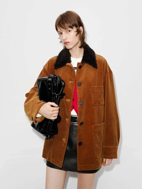 Contrast Collar Corduroy Coat Contrast Collar Corduroy Coat