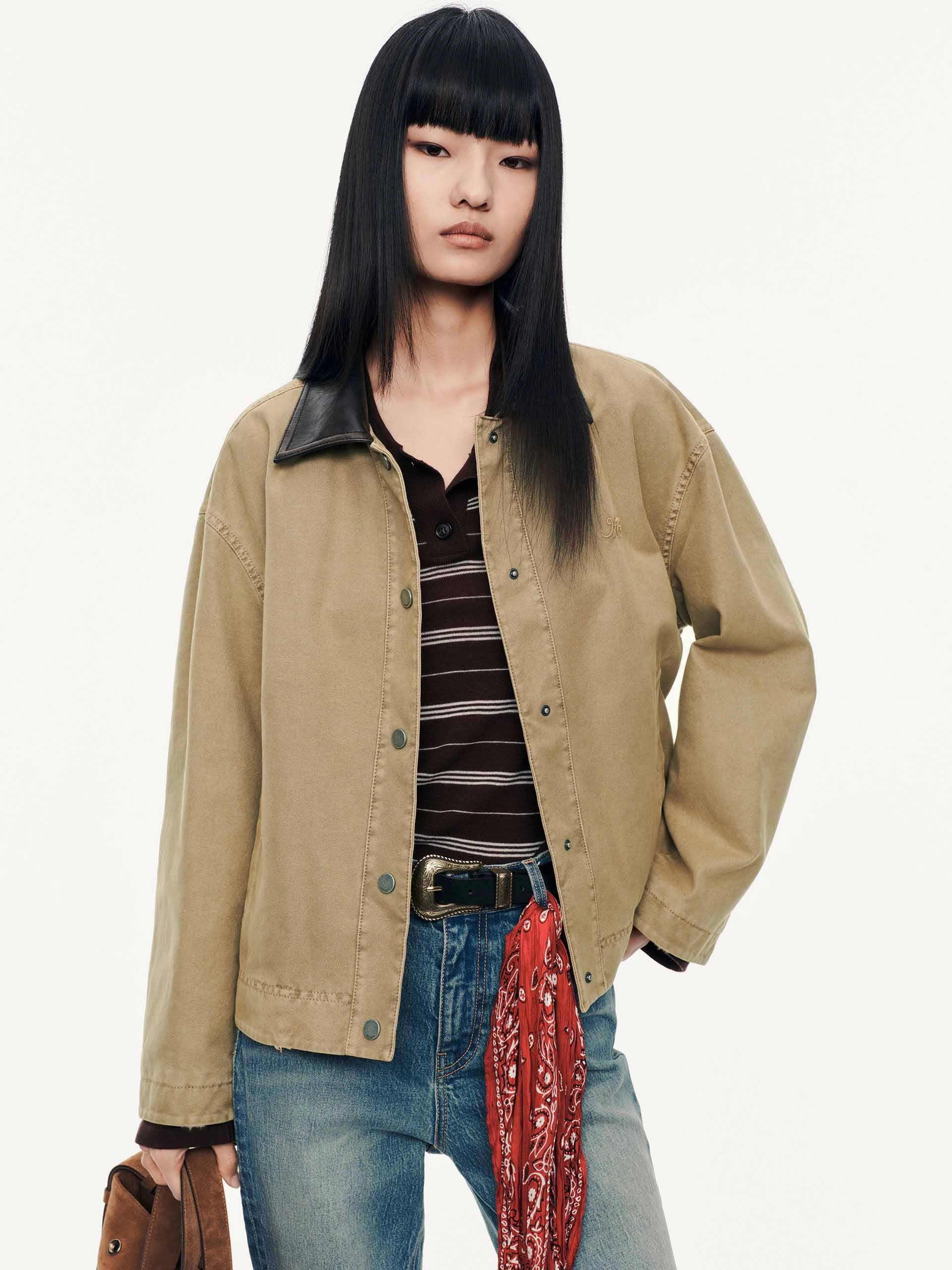 Contrast Collar Cotton Coat