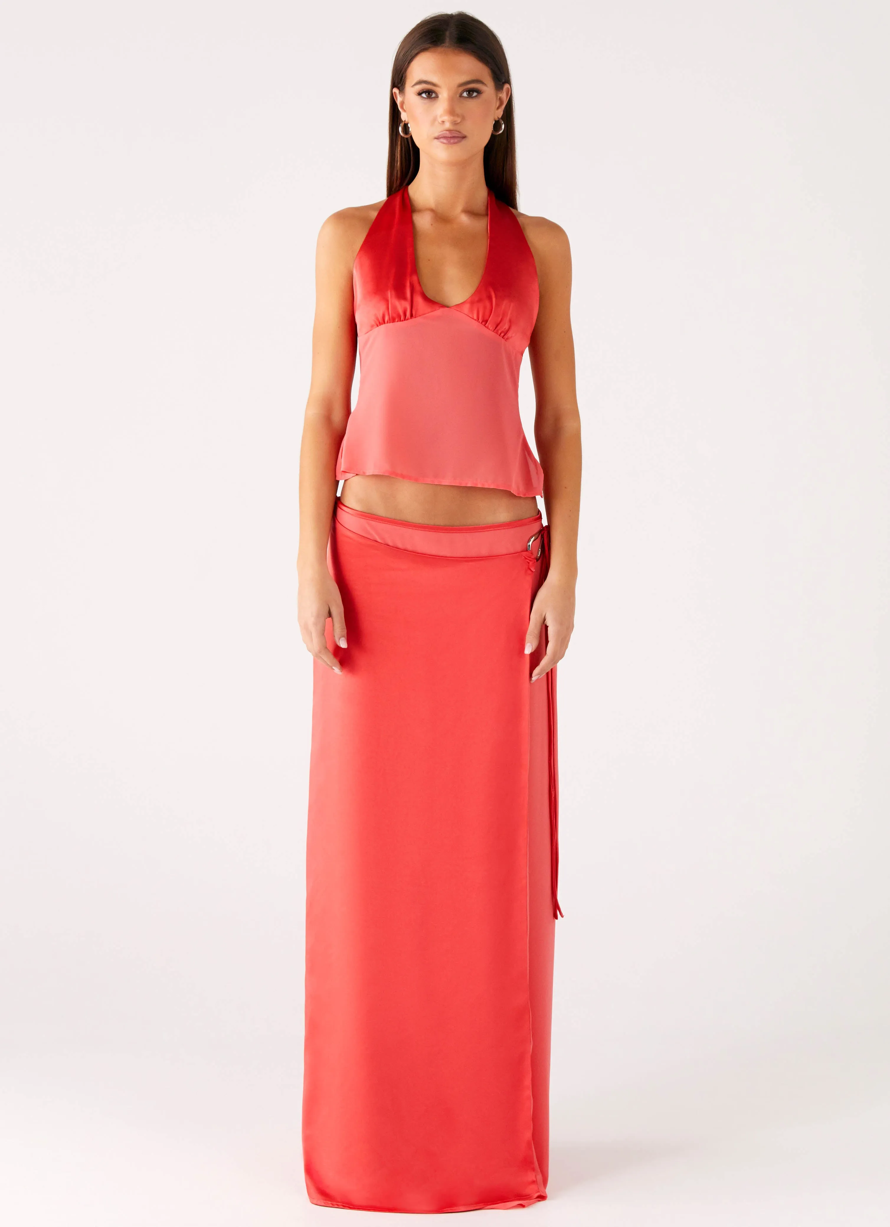 Pollie Wrap Maxi Skirt - Coral Future Fashion Tear Resistant Material