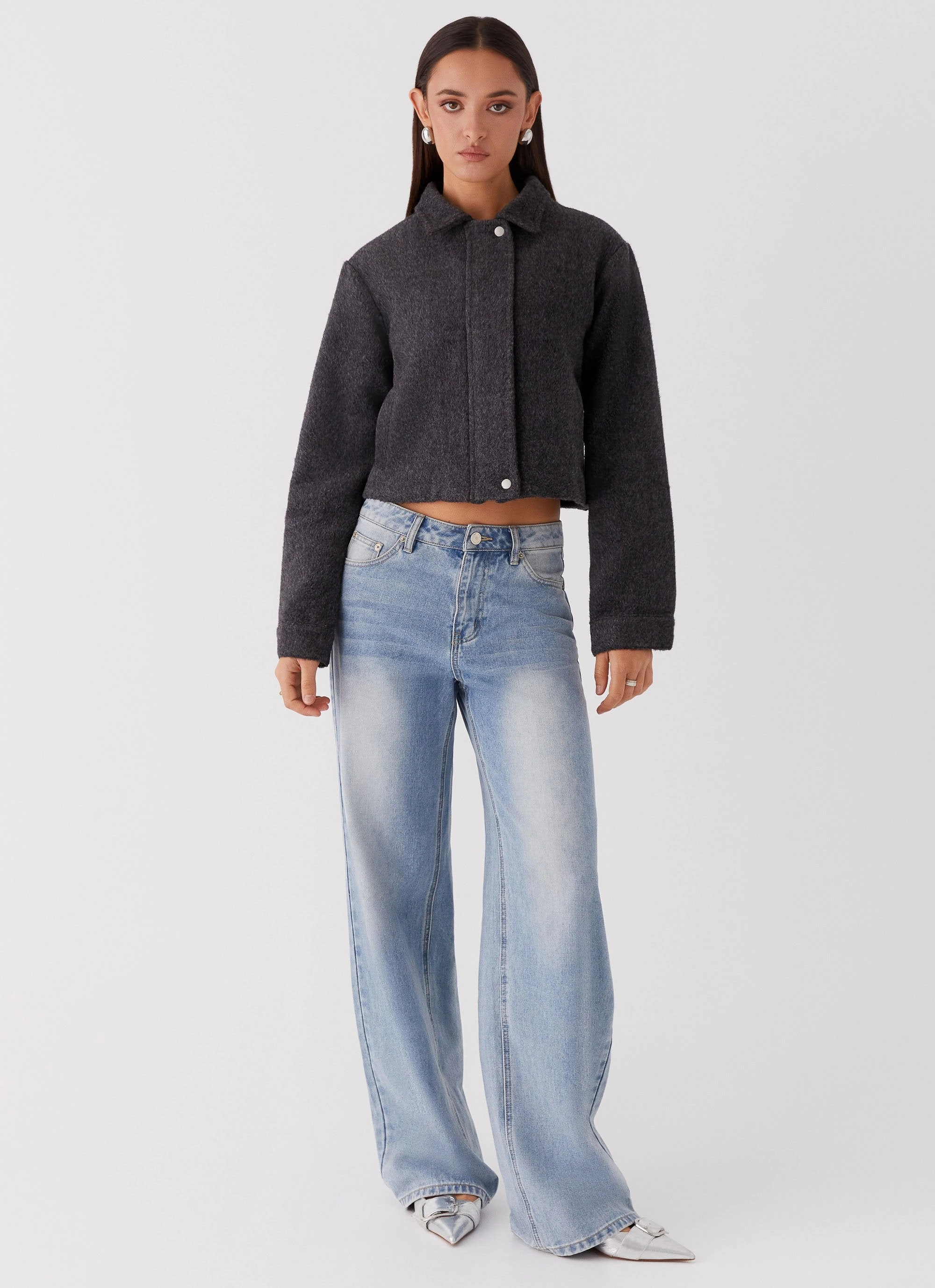 Lexi Jayde Wool Zip Jacket - Dark Grey ReflectiveTrimDetails