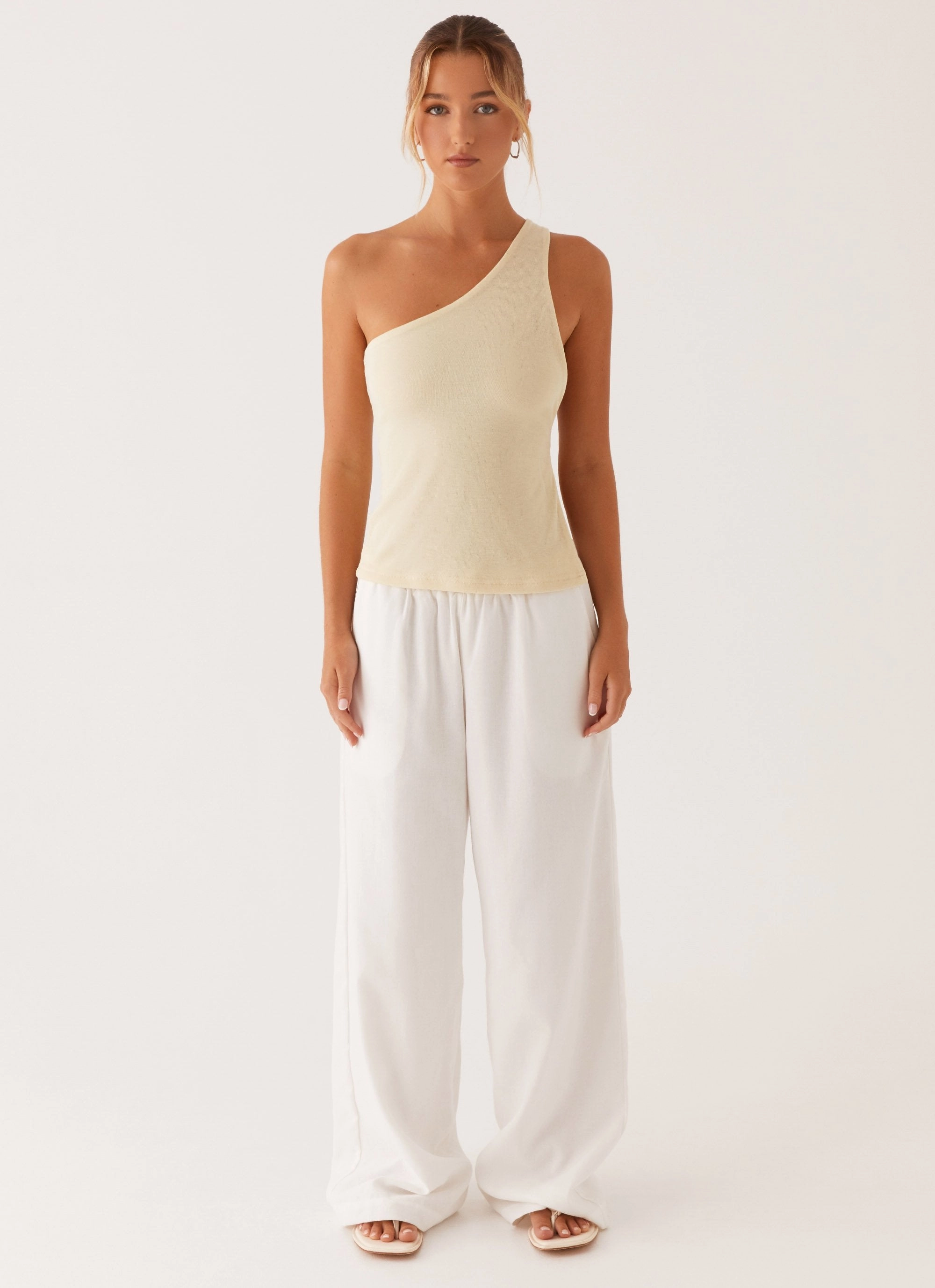 Safiya One Shoulder Top - Yellow Double Layered Fabric Tailored Placket