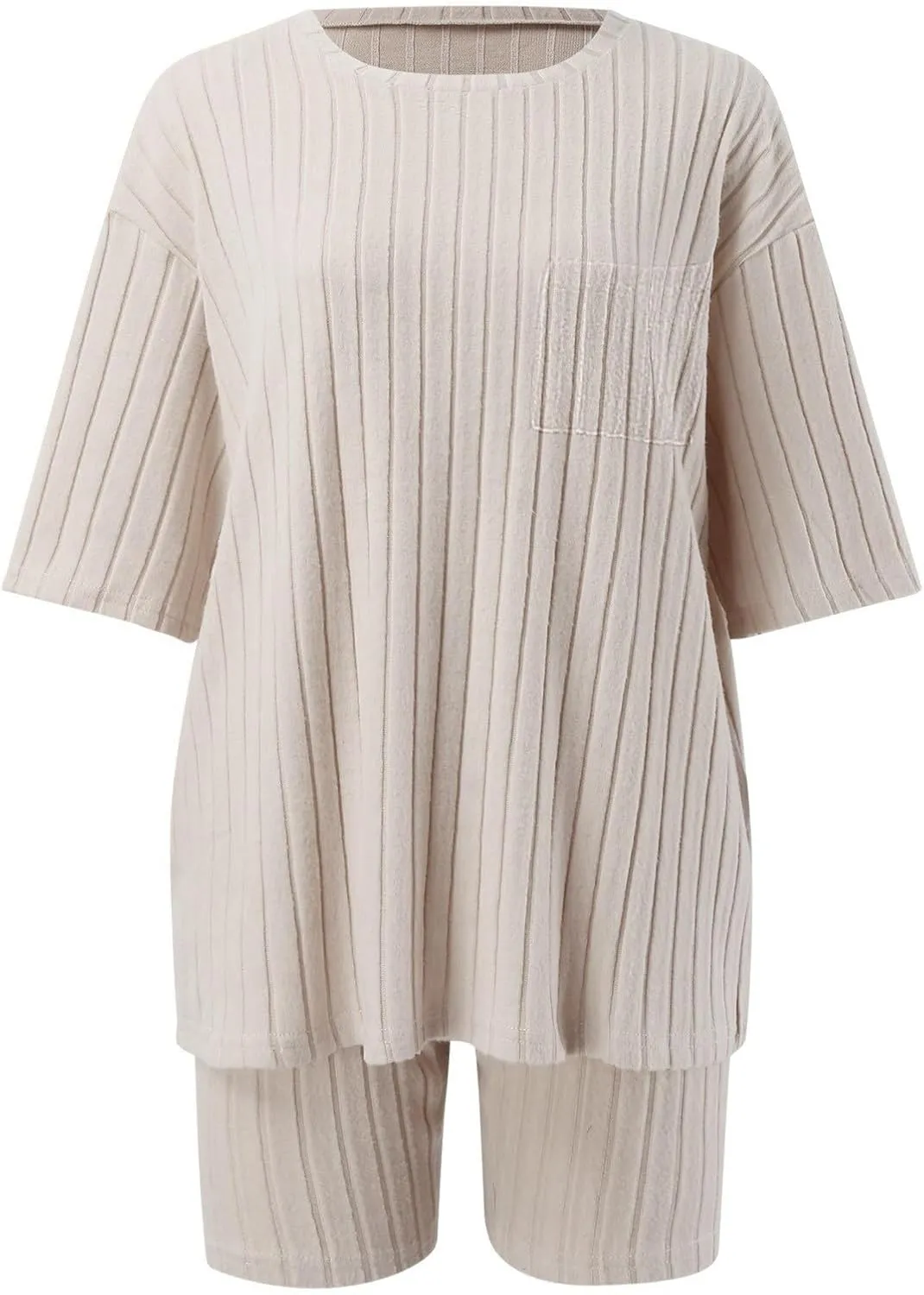 cooki Pajama Sets for Women 2 Piece Lounge Sets Short Sleeve Ribbed Knit T-shirt and Shorts Pjs Set Plus Size Sleepwear Set