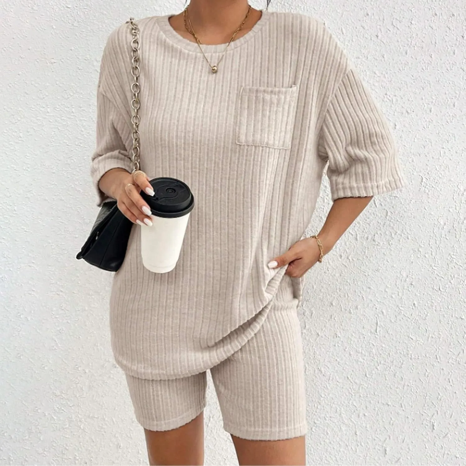 cooki Pajama Sets for Women 2 Piece Lounge Sets Short Sleeve Ribbed Knit T-shirt and Shorts Pjs Set Plus Size Sleepwear Set