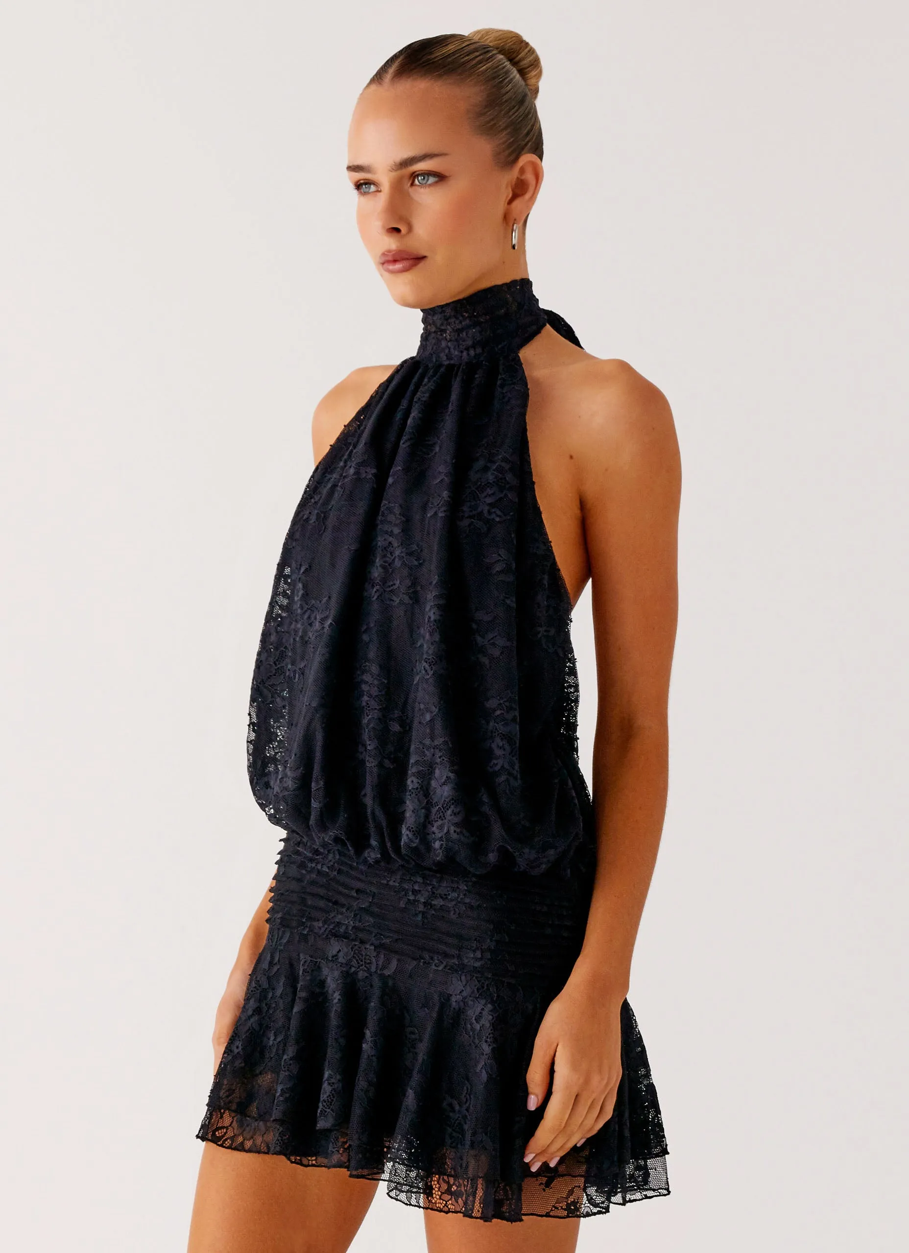 Animal Print Breathable Material Willow Lace Mini Dress - Black Lace