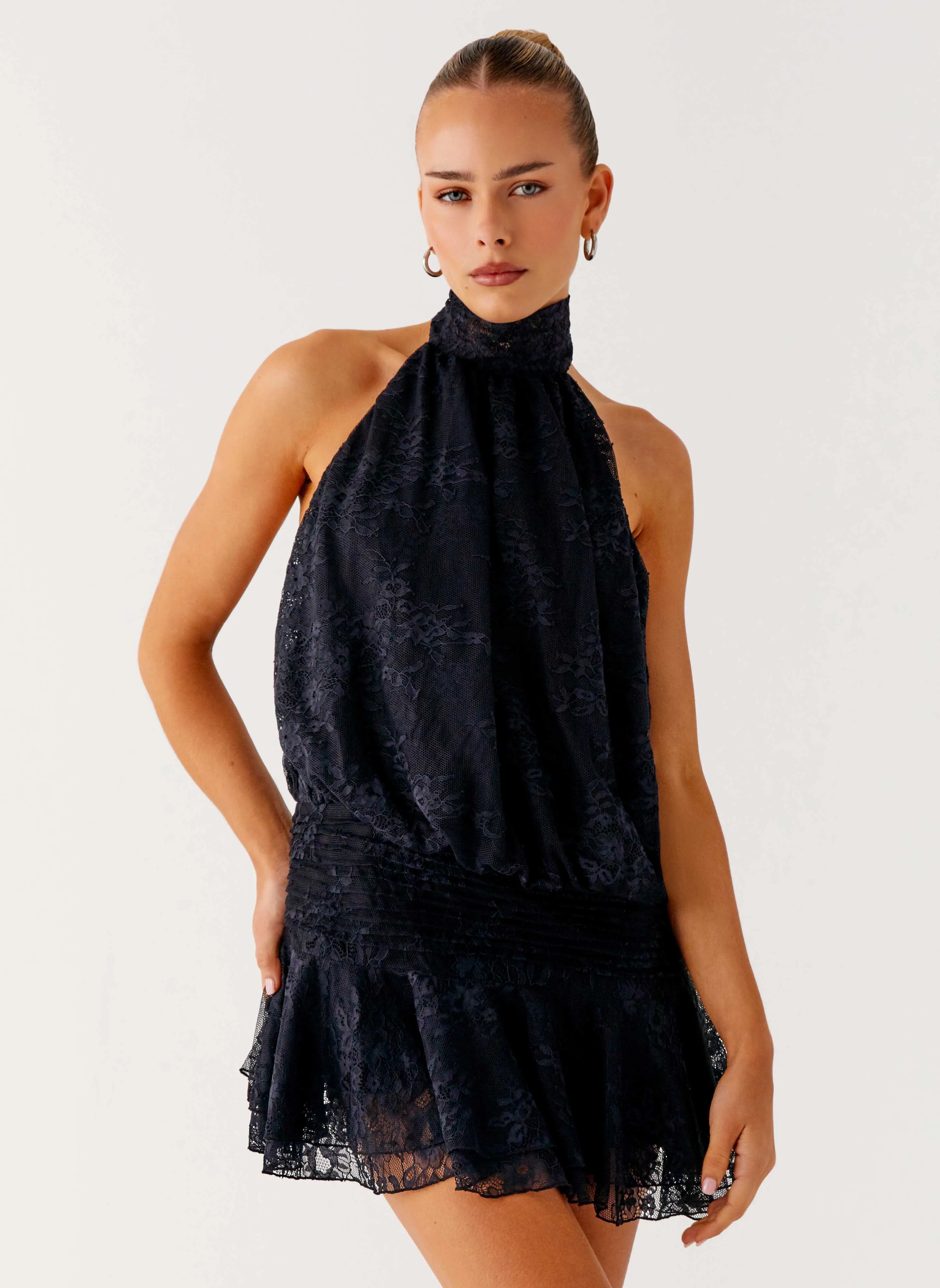 Wrinkle Resistant Willow Lace Mini Dress - Black Lace